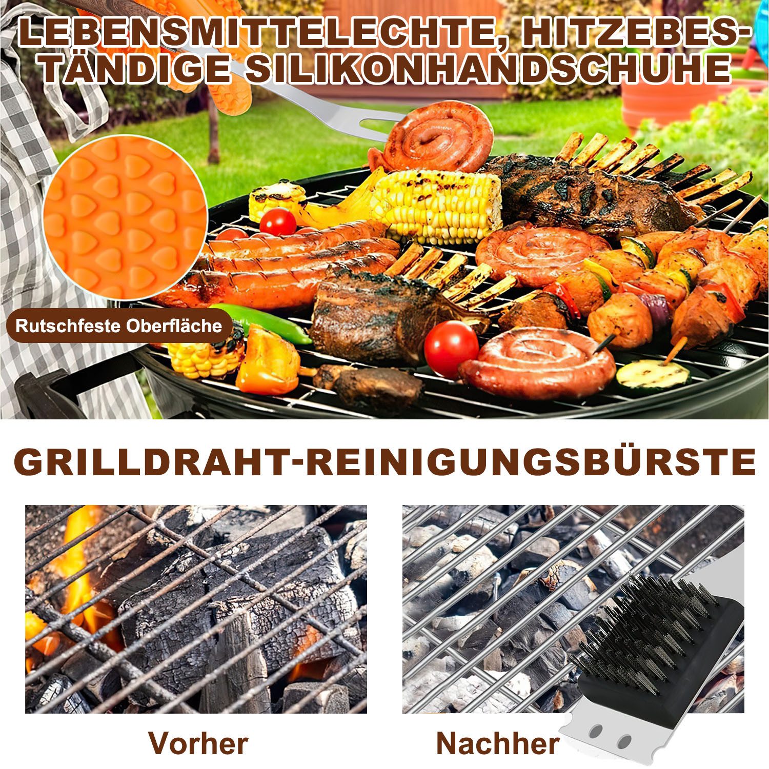 Refined Living Grillbesteck-Set 26tlg Grillbesteck Set Edelstahl mit Tragetasche BBQ Zubehör Set, (Hochwertiges Grillset für Männer Frauen Geschenk Personalisiert, 26 tlg., Vatertagsgeschenk, Valentinstagsgeschenk, Geschenke für BBQ Enthusias), Freund und Familientreffen für Garten und Camping BBQ