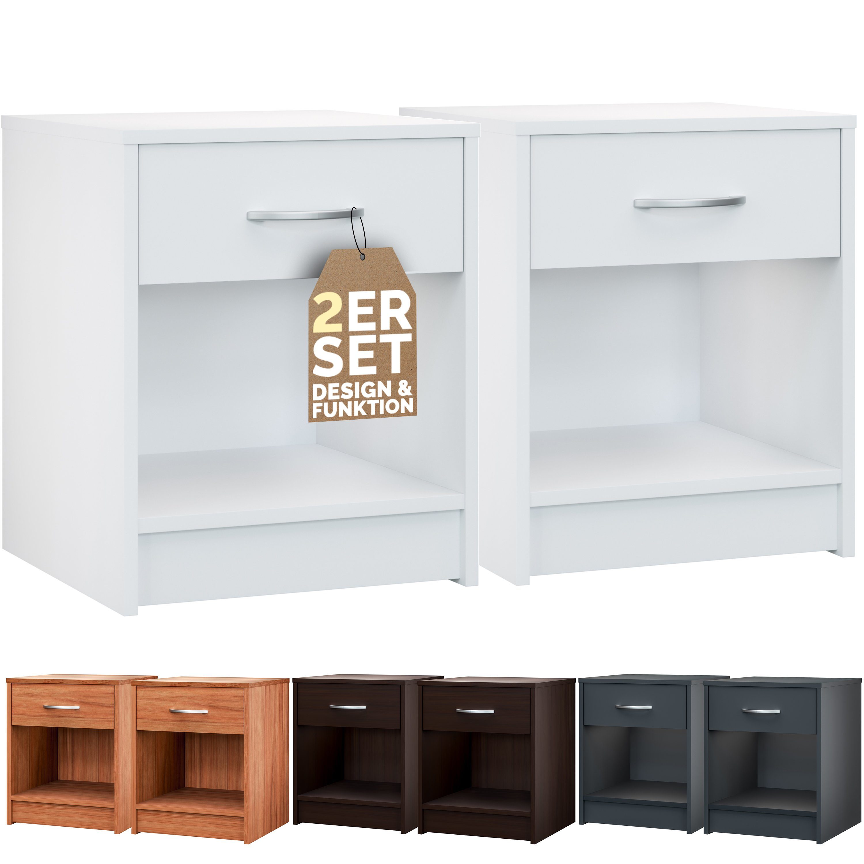 Casaria Nachttisch Hamburg (2-St), Schublade 50x40x35cm Boxspringbett Komforthöhe Schlafzimmer Holz