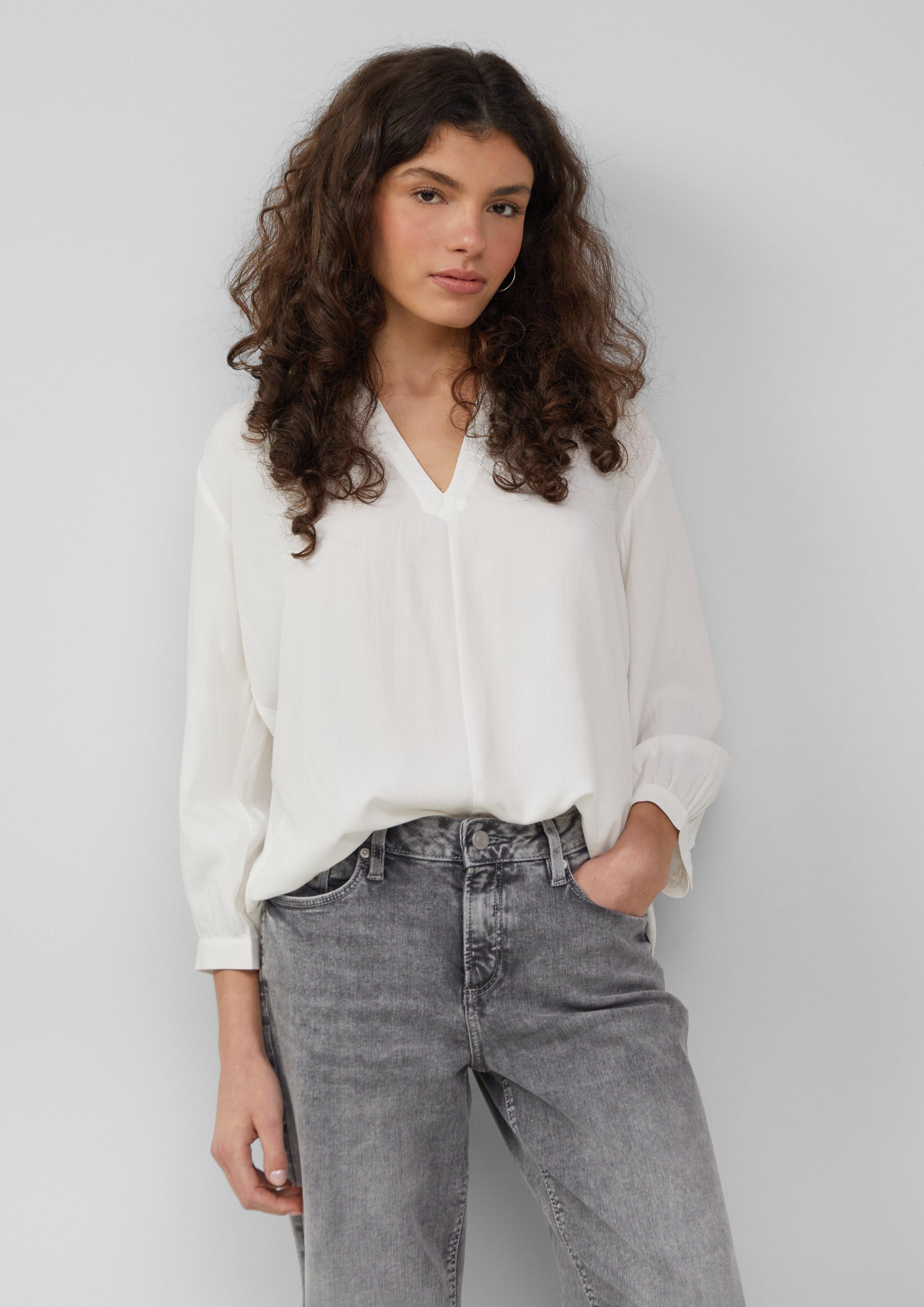 Langarmbluse Viskose-Bluse mit Raffung an der Schulter