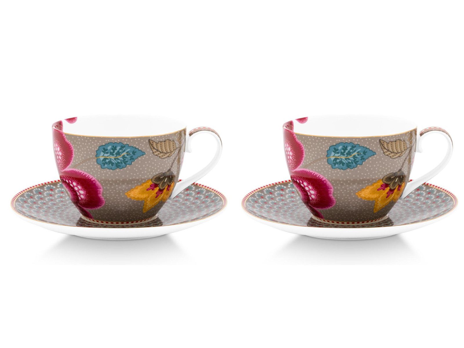 PiP Studio Tasse Blooming Tales Fantasy Khaki Tasse mit Untertasse 0,3l Set2, Porzellan