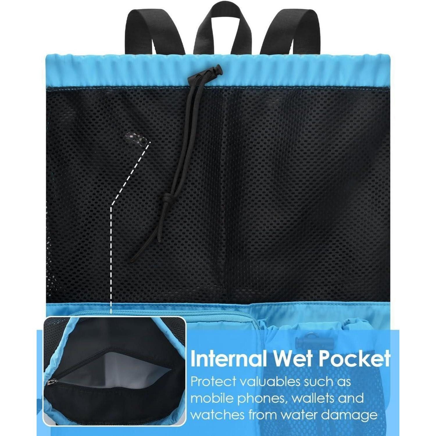 LuxusKollektion Sporttasche Schwimmtasche Mesh Kordelzug Wasserfest Herren Damen Hellblau