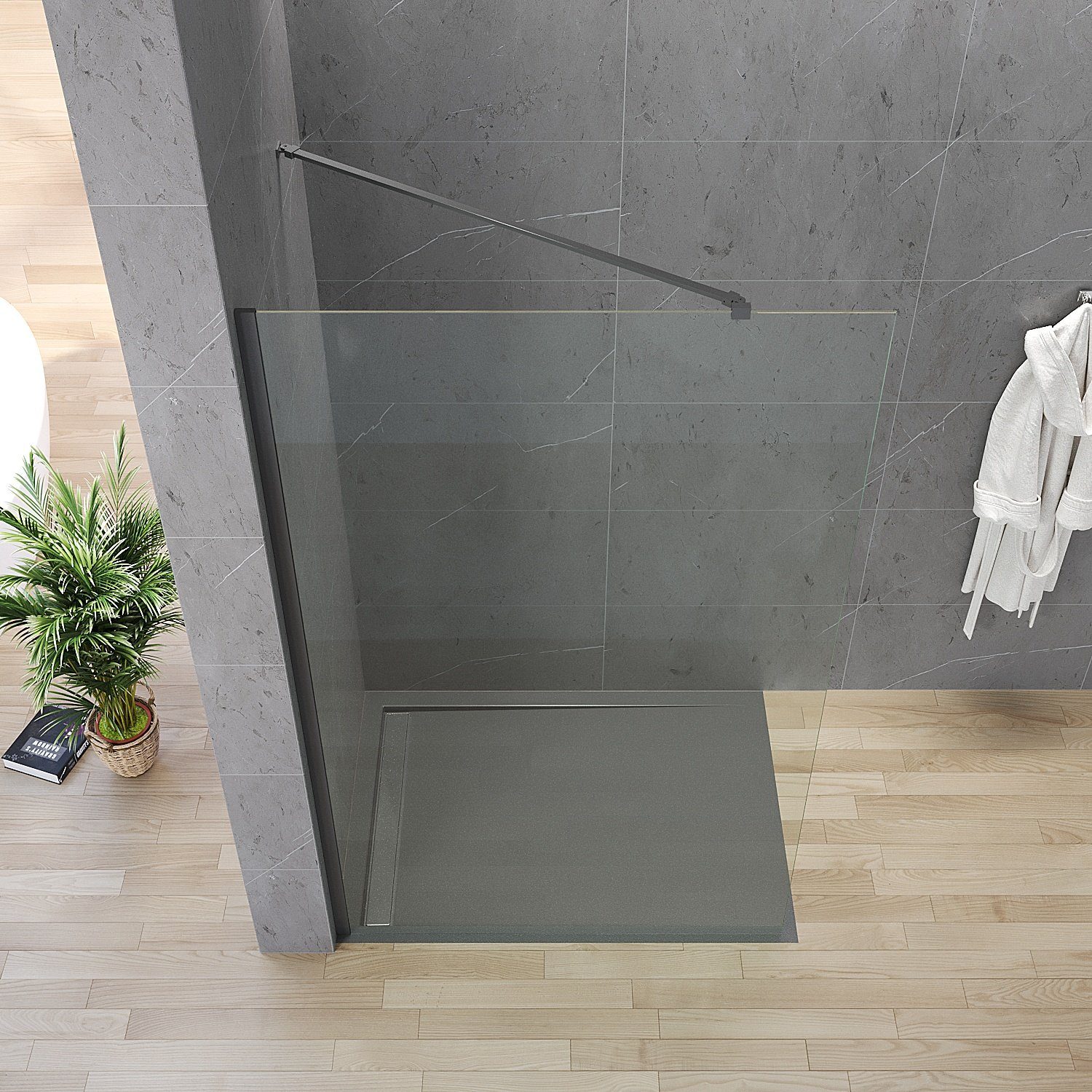 AQUABATOS Duschwand Duschabtrennung Duschwand Glas walk in Dusche schwarz Breite 80-120 cm, 8 mm Einscheibensicherheitsglas, mit Nanobeschichtung