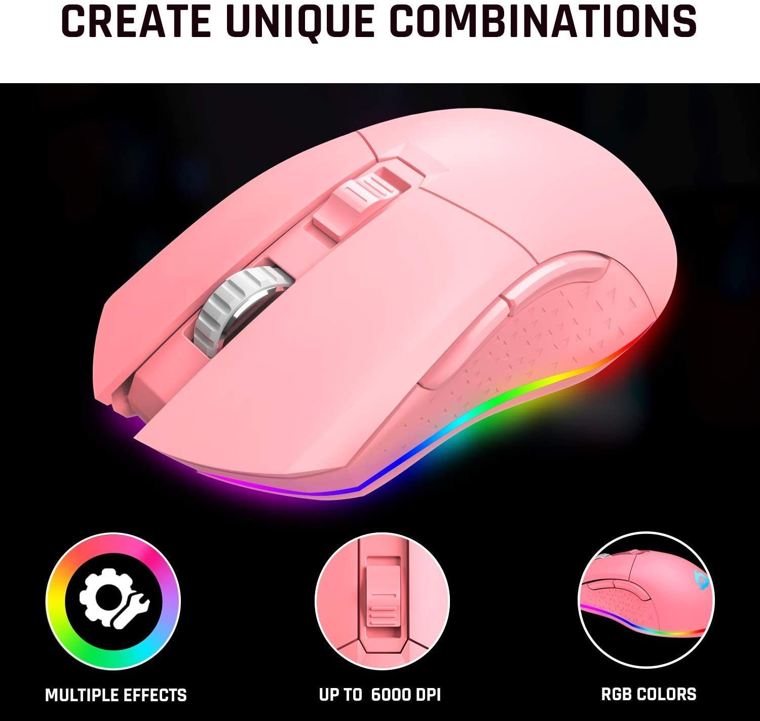 KLIM Blaze Black Hände, wiederaufladbar)  mit Pink für (Funk, ergonomisch DPI-Anpassung Gaming-Maus Gaming-Maus, hochleistungs beide wireless