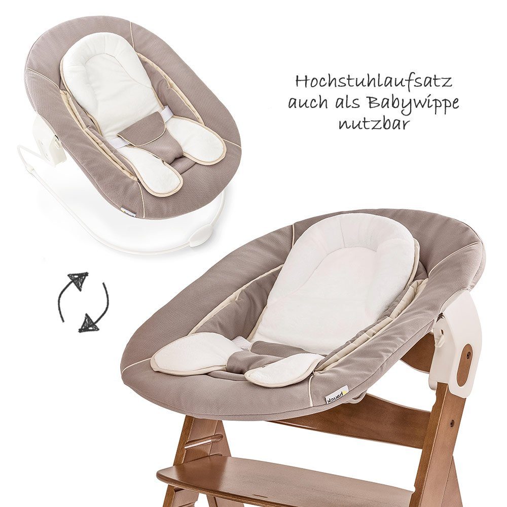 Möbel Babymöbel Hauck Hochstuhl Alpha Plus Walnut - Newborn Set (Set, 4 Stück), Baby Holz Hochstuhl ab Geburt mit Liegefunktion 
