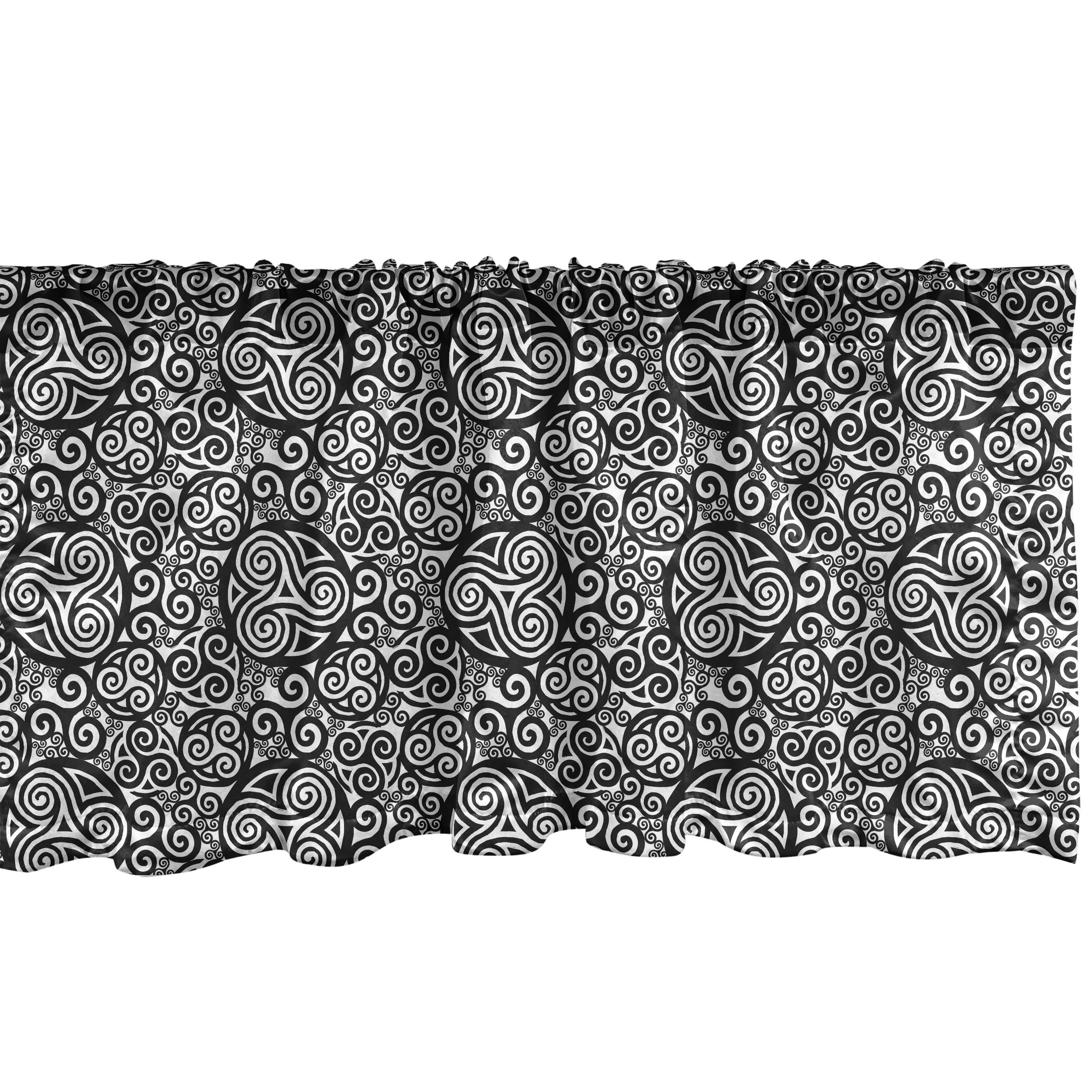 Scheibengardine Vorhang Volant für Küche Schlafzimmer Dekor mit Stangentasche, Abakuhaus, Microfaser, Abstrakt Monochrome Triskelion Kunst