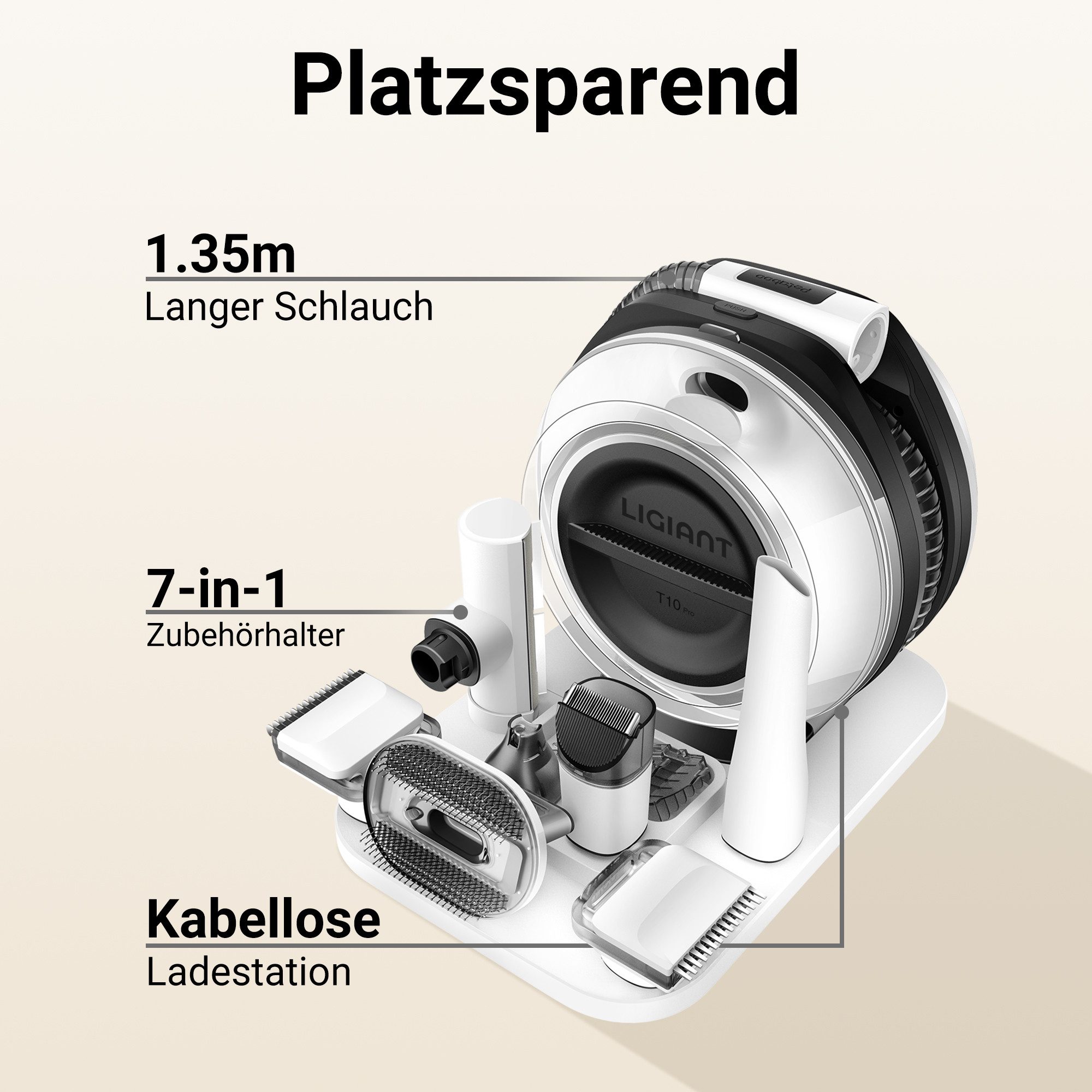 LIGIANT Hundeschermaschine Kabelloser Hundestaubsauger, 7-in-1 Multifunktions-Pflegeset, Leise, 2,2L Behälter