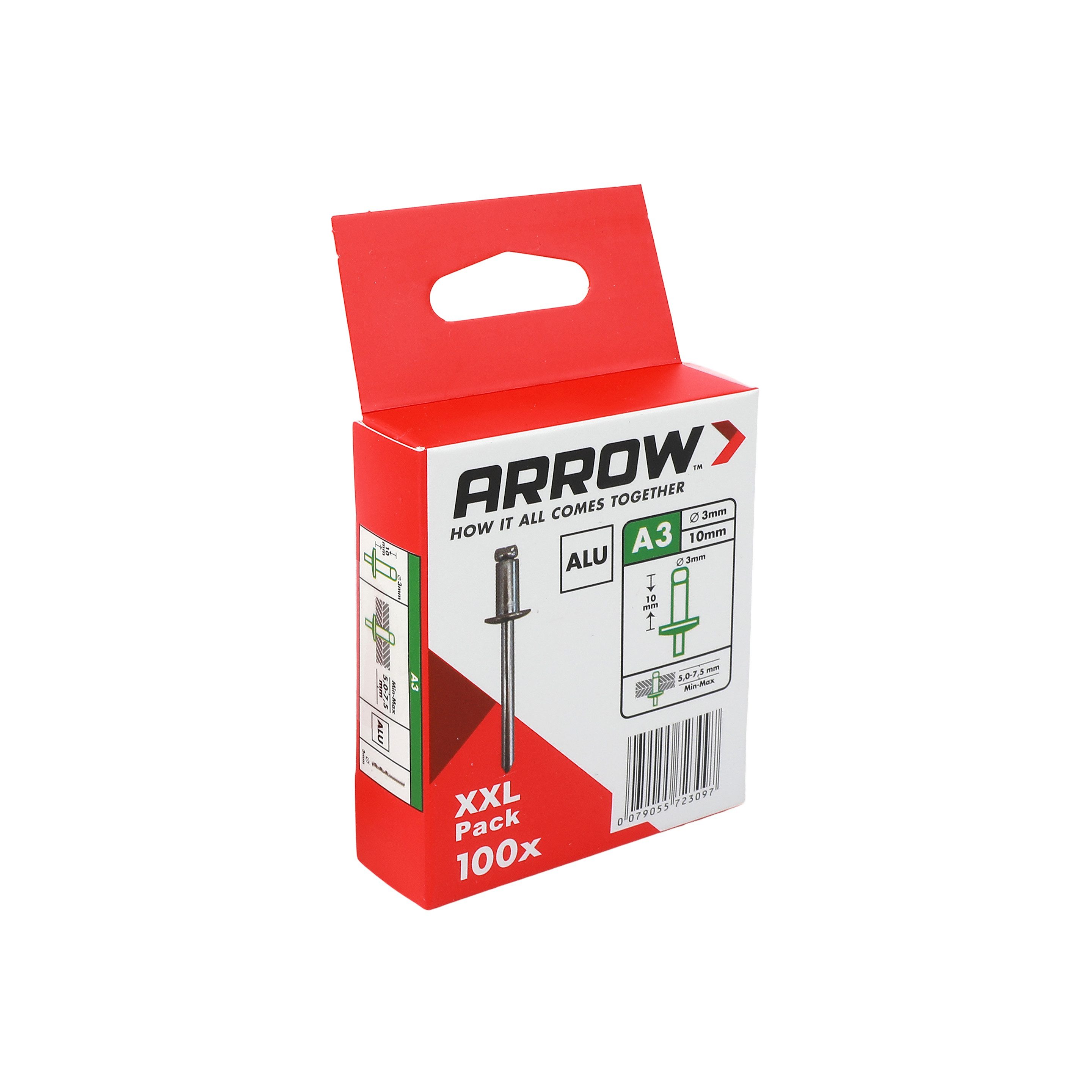 Arrow Blindniete R A3, (100 St), Ø3×10 mm, Aluminium, für Reparatur & DIY
