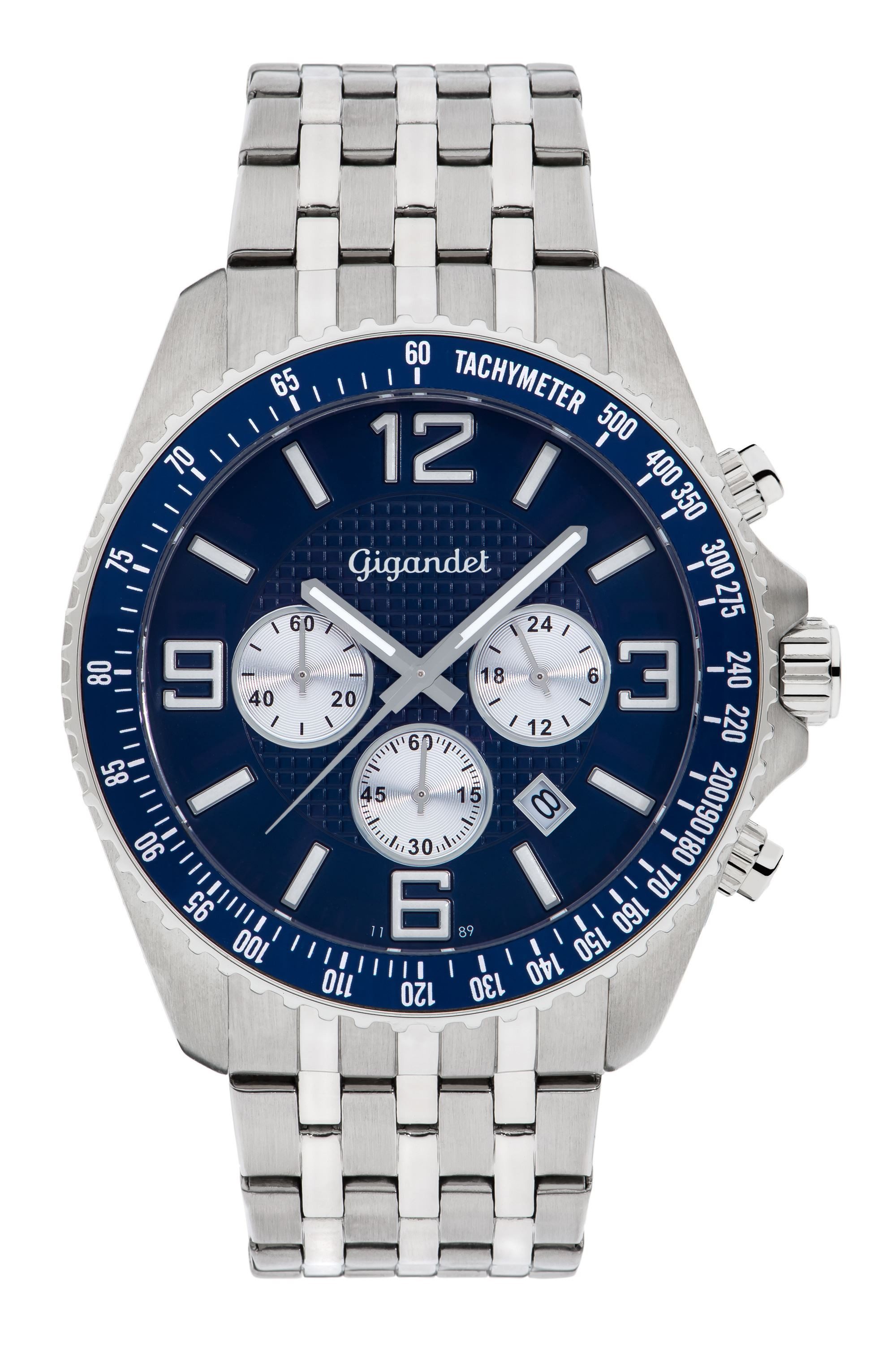 Gigandet Chronograph Armbanduhr, Herrenuhr, Sportuhr, 45mm, FAST TRACK G12-006, Mineralglas, Datumsanzeige, Edelstahlband, 10bar/100m wasserdicht