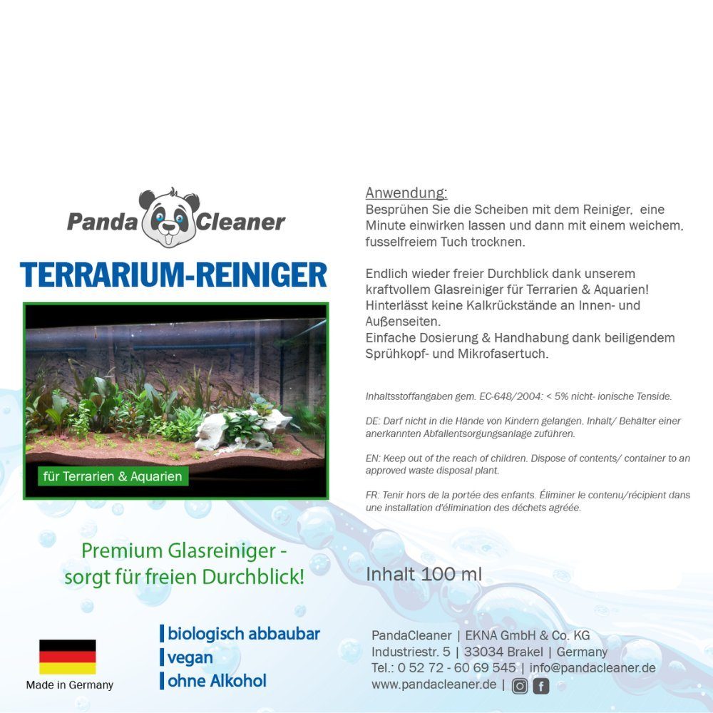 PandaCleaner Terrarium Reiniger x 15cm) 1 Reiniger x x Terrarienreiniger + 1 [2-St. (15cm 100ml) 100ml Mikrofasertuch Terrarium-Pflege-/Pflegemittel (Set, 
