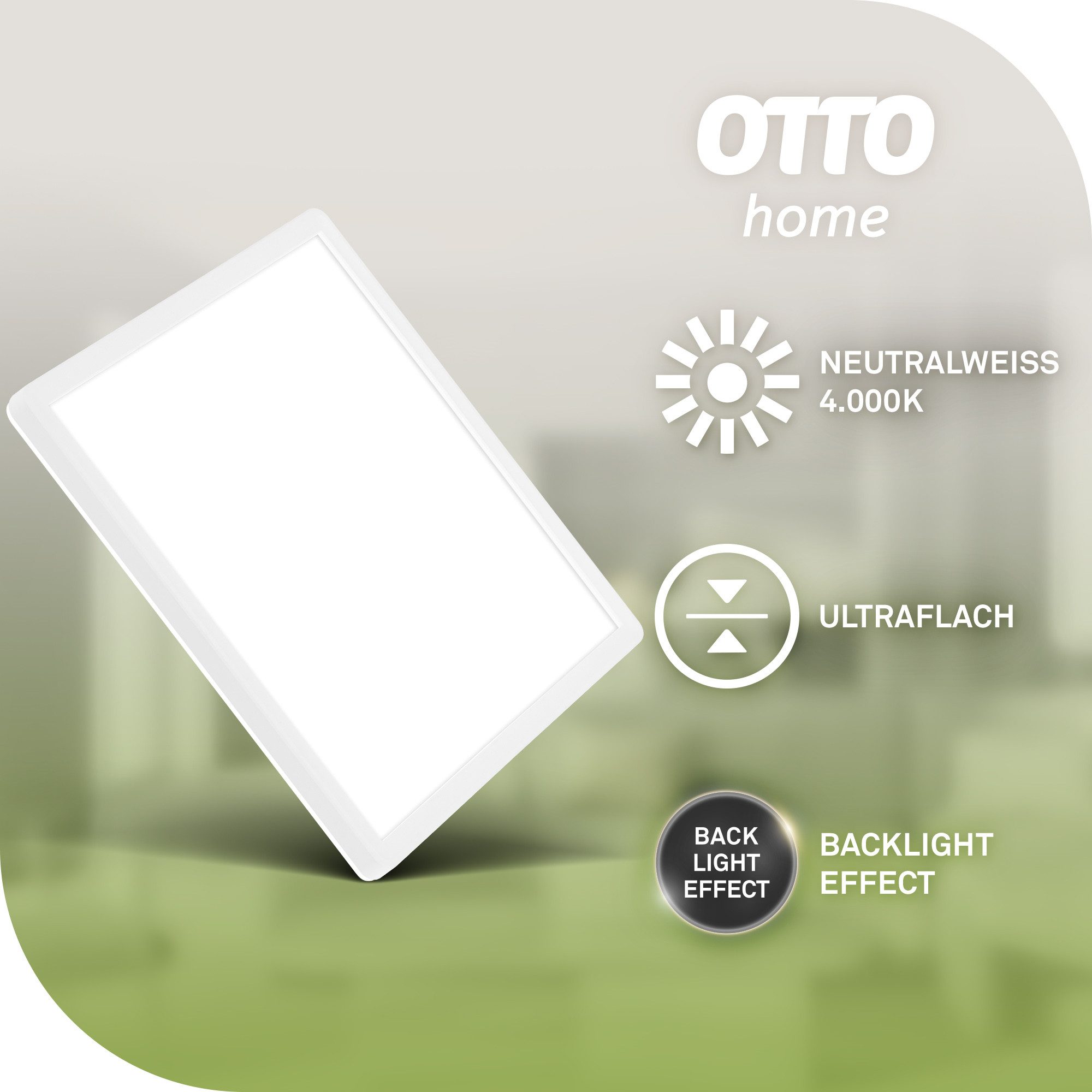 OTTO home LED Panel ultraflach, Deckenlampe LYMMA mit Backlight, Deckenprojektion, LED fest integriert, Neutralweiß, 4000K, Wohnzimmer Schlafzimmer Küche, Deckenleuchte Energieeffizienz A