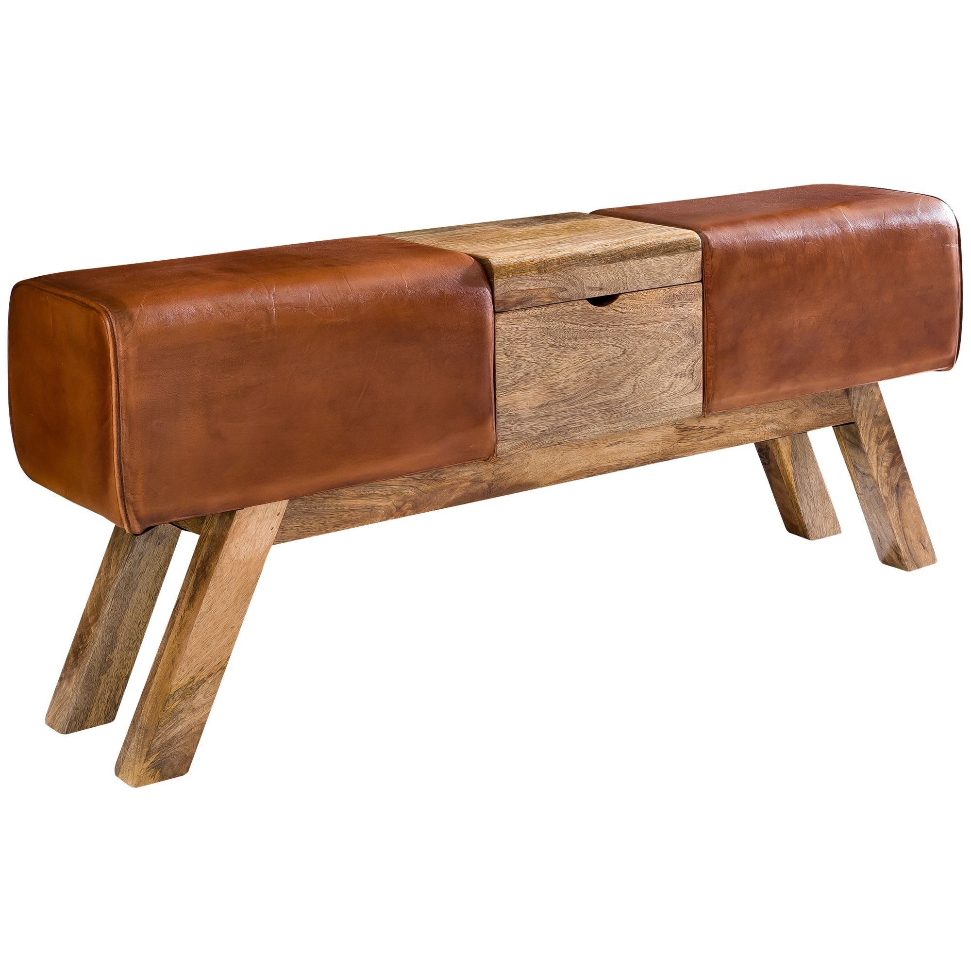 freiraum Sitzbank WL5.098, in Braun, Echtleder / Massivholz Mango - 120x53x29cm (BxHxT)