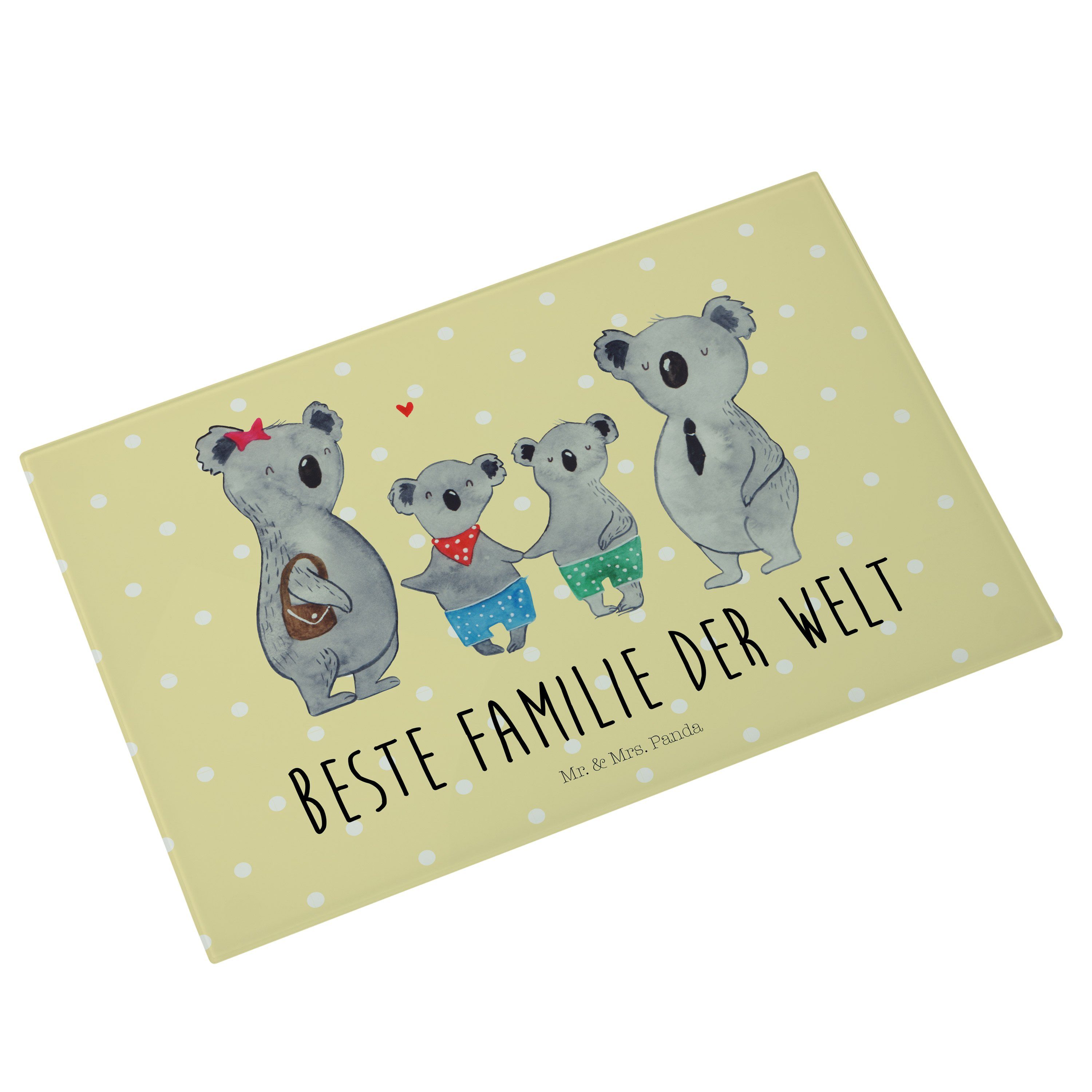 & (1-St) Premium Servierbrett - - Mr. Pastell Muttertag, zwei Geschenk, Familienlebe, Gelb Mrs. Familie Koala Glas, Panda