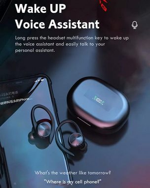 Xmenha Komfortables Ohrbügel-Design, IPX5 Wasserdicht In-Ear-Kopfhörer (KI-Technologie reduziert effektiv Hintergrundgeräusche, sodass Sie kristallklare Anrufe genießen können, selbst in lauten Umgebungen., mit Stabile Bluetooth 5.0 Verbindung, Kristallklarer Anruf, Bequemes)