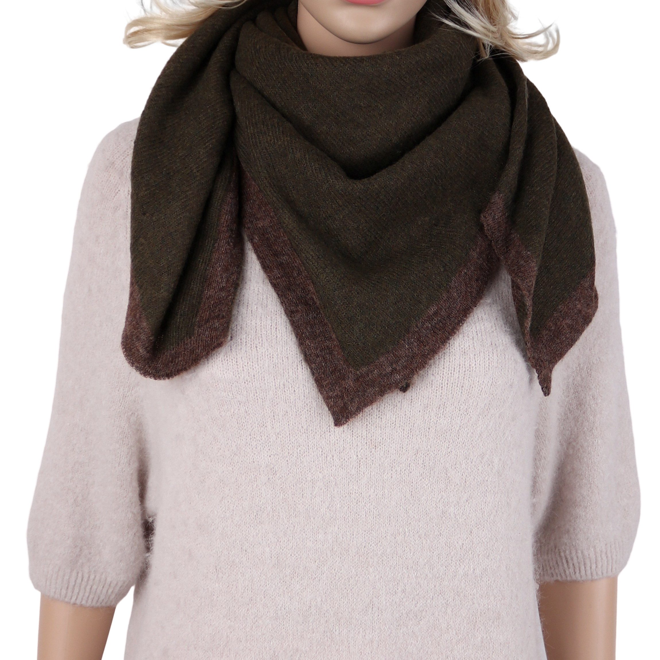 MIRROSI Halstuch Damen Winter Schal ca.90x90cm, kontrastfarbener Rand, (Neue Kollektion Herbst/Winter 2026), superweiches Dreieckstuch/Schultertuch, warmer Materialmix