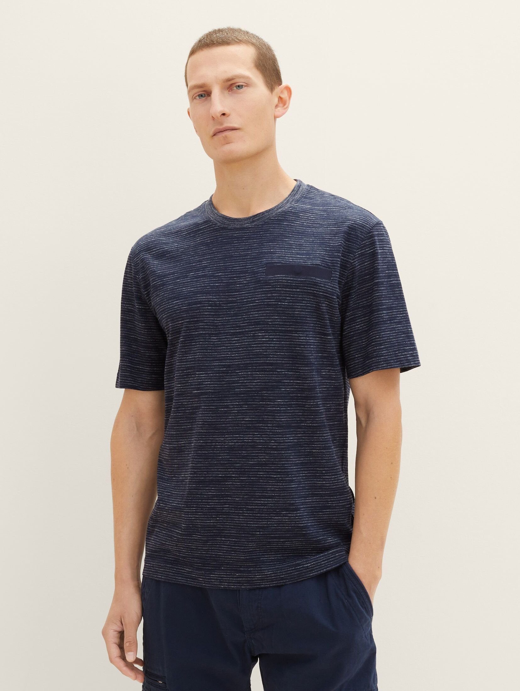 TOM TAILOR T-Shirt Strukturiertes T-Shirt sky captain blue stripy inject | T-Shirts