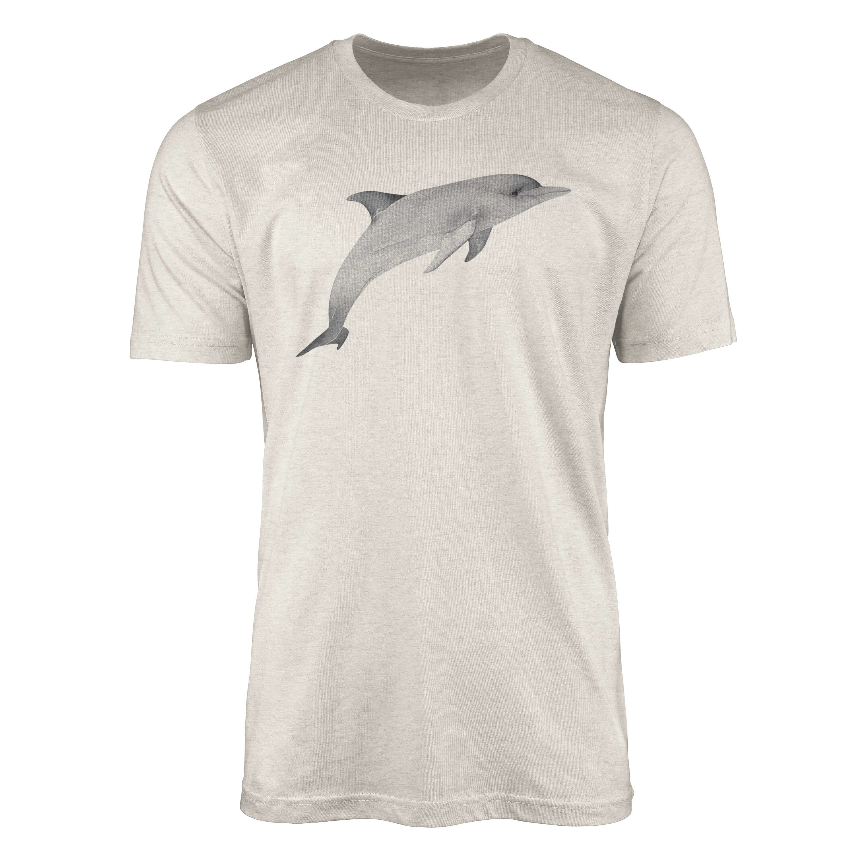 Sinus Art T-Shirt Herren Motiv Nachhaltig (1-tlg) T-Shirt Shirt 100% Delfin e Ökomode Bio-Baumwolle Wasserfarben aus gekämmte