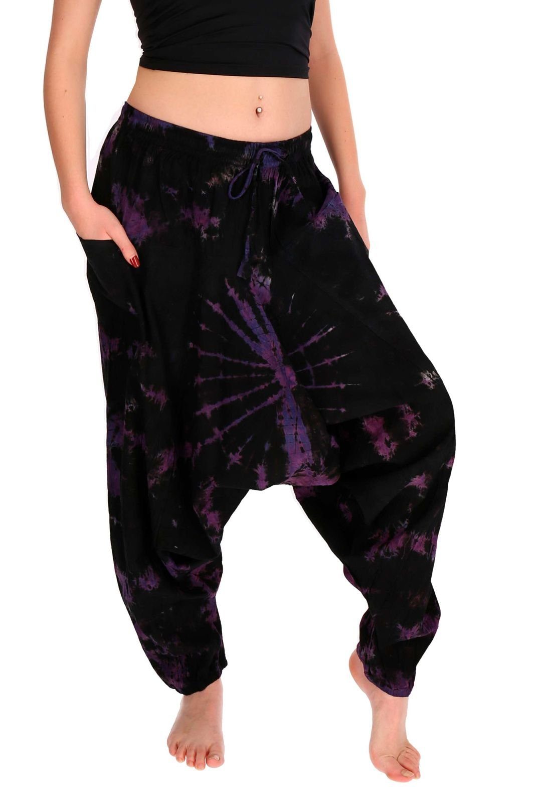 KUNST UND MAGIE Haremshose Bunte Tie Dye Batik Damen Yoga Freizeit Haremshose Wellnesshose Goa