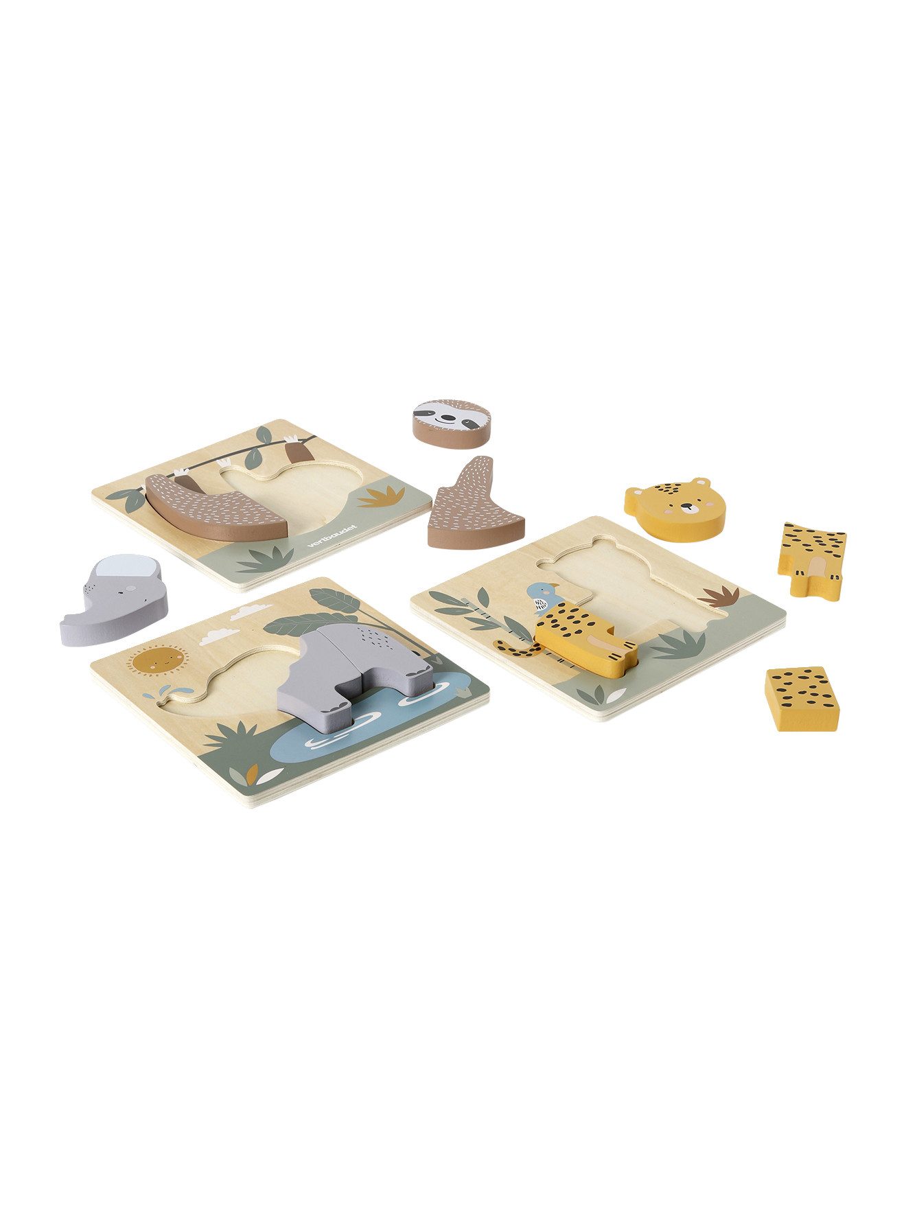 vertbaudet Puzzle 3er-Set Baby Puzzles TANSANIA aus Holz FSC®, Puzzleteile