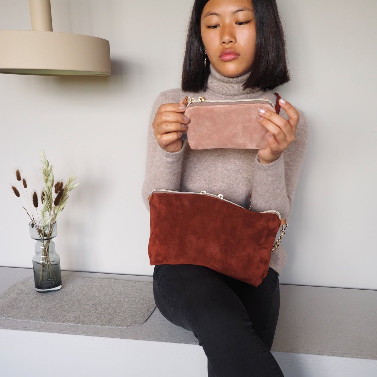 Dorothee Lehnen Umhängetasche / Damentasche / Schultertasche SOFIA BAG, Nubukleder / Leinen