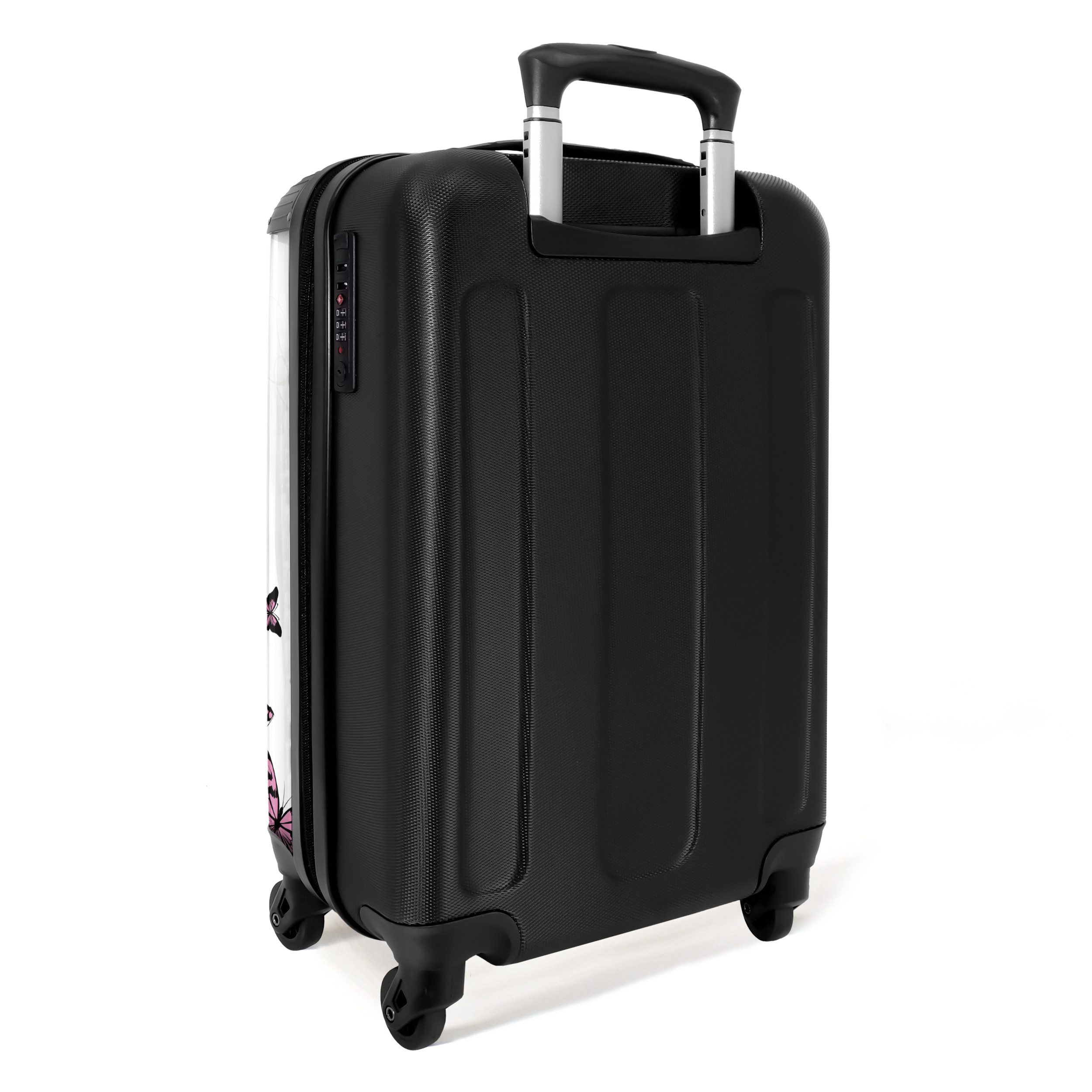 NoBoringSuitcases.com© Kinderkoffer Muster - Schmetterling - Rosa - Weiß - Pflanzen 55x35x20cm, 4 Rollen, Reisetasche mit Rollen, Koffer Handgepäck Flugzeug