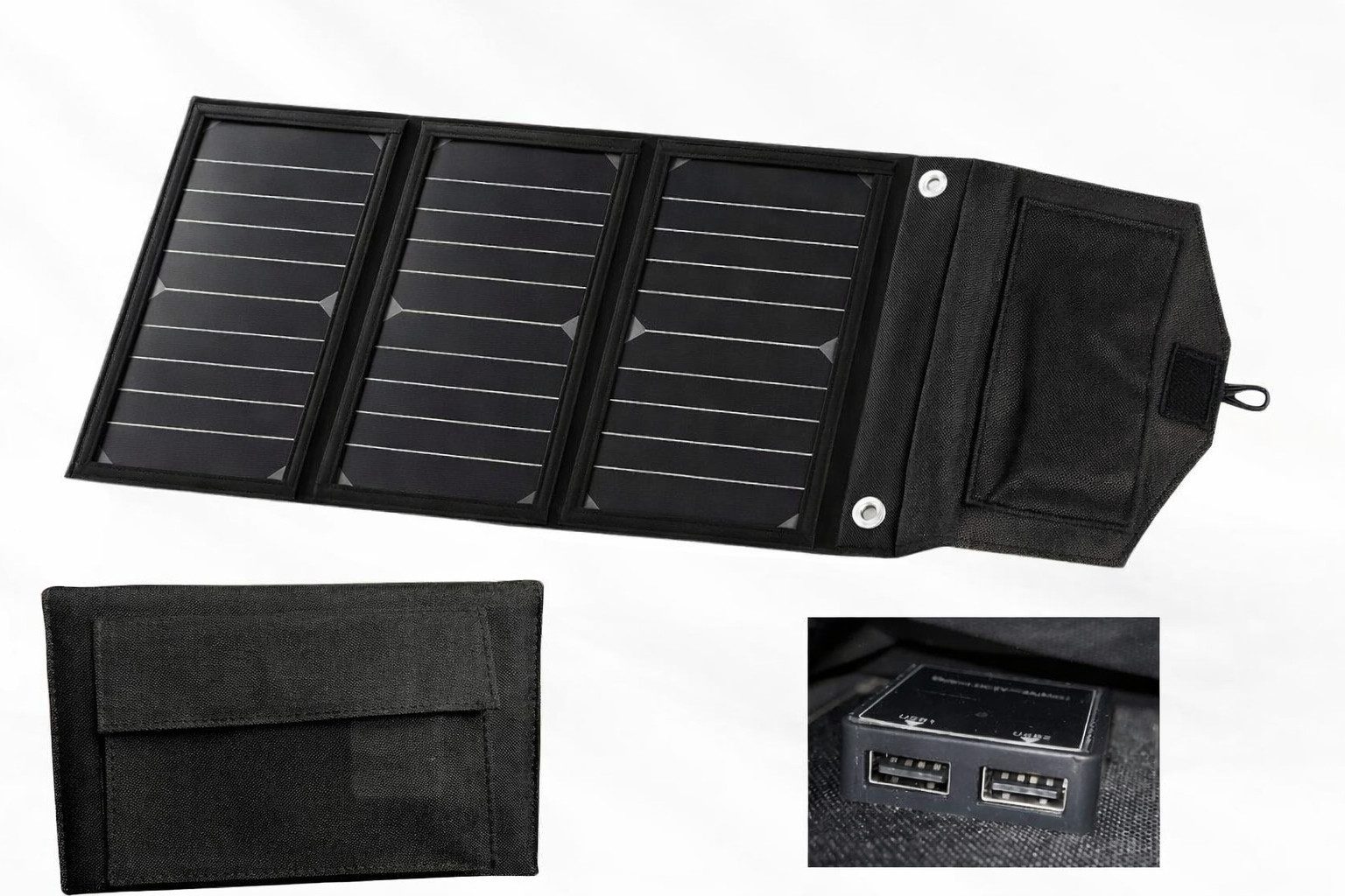 Goldstern-Tech Solarmodul SolarMate 30, 20 W, Monokristallin, (Faltbares, kompaktes Solarpanel, 3-St., hocheffizient mit 2 USB-Anschlüssen), ultraleicht & robust für Outdoor, Camping & Notfall-Stromversorgung