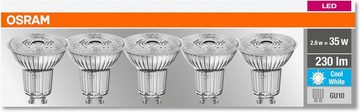 Osram LED-Leuchtmittel OSRAM® GU10 LED Spot Strahler, GU10, Kaltweiß, 35W Reflektor Lampe 36° Kaltweiß PAR16 [5er Pack]