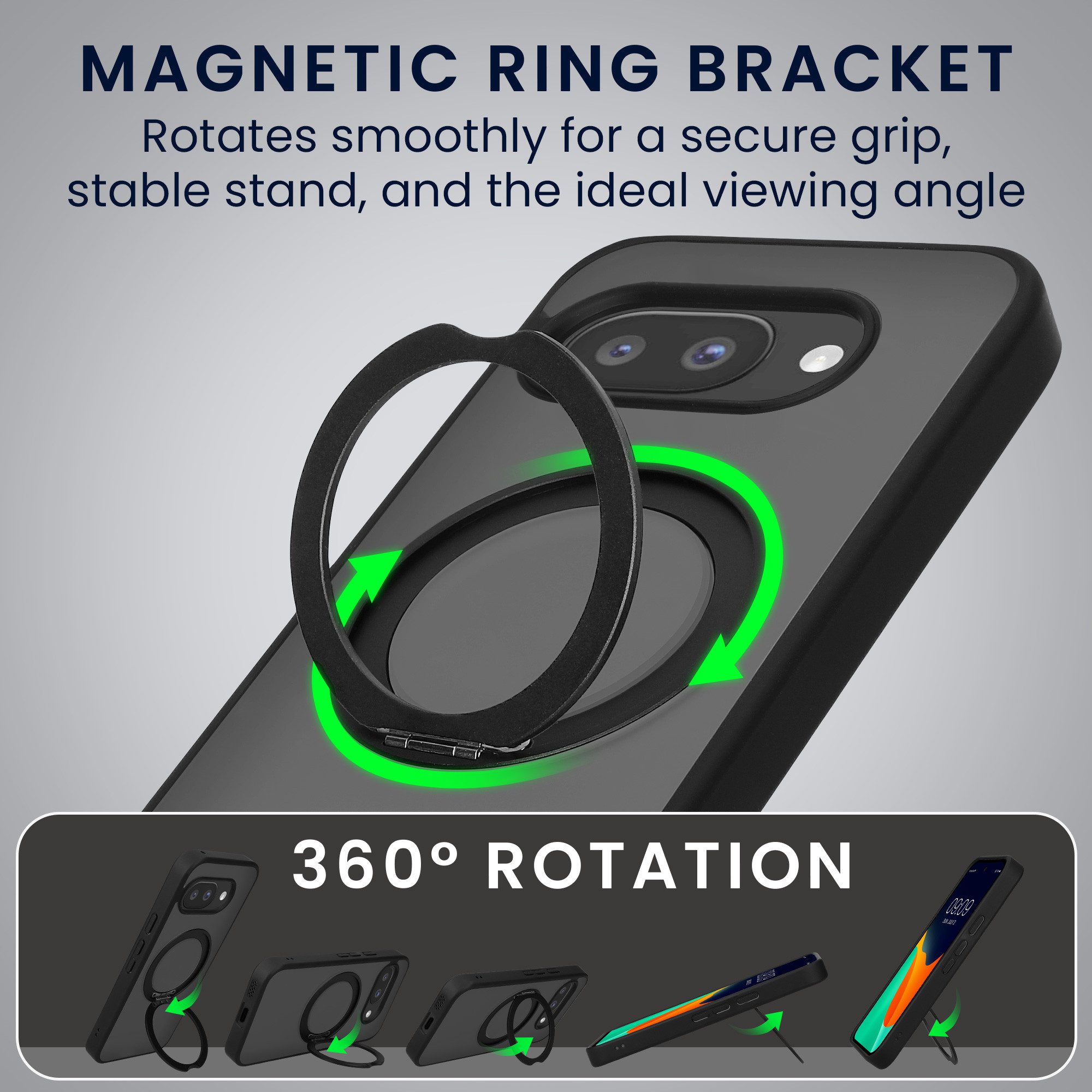 kwmobile Smartphone-Hülle Case mit 360° Standring für Apple iPhone 16 Pro Hülle, Hardcase mit drehbaren Kickstand kompatibel mit MagSafe