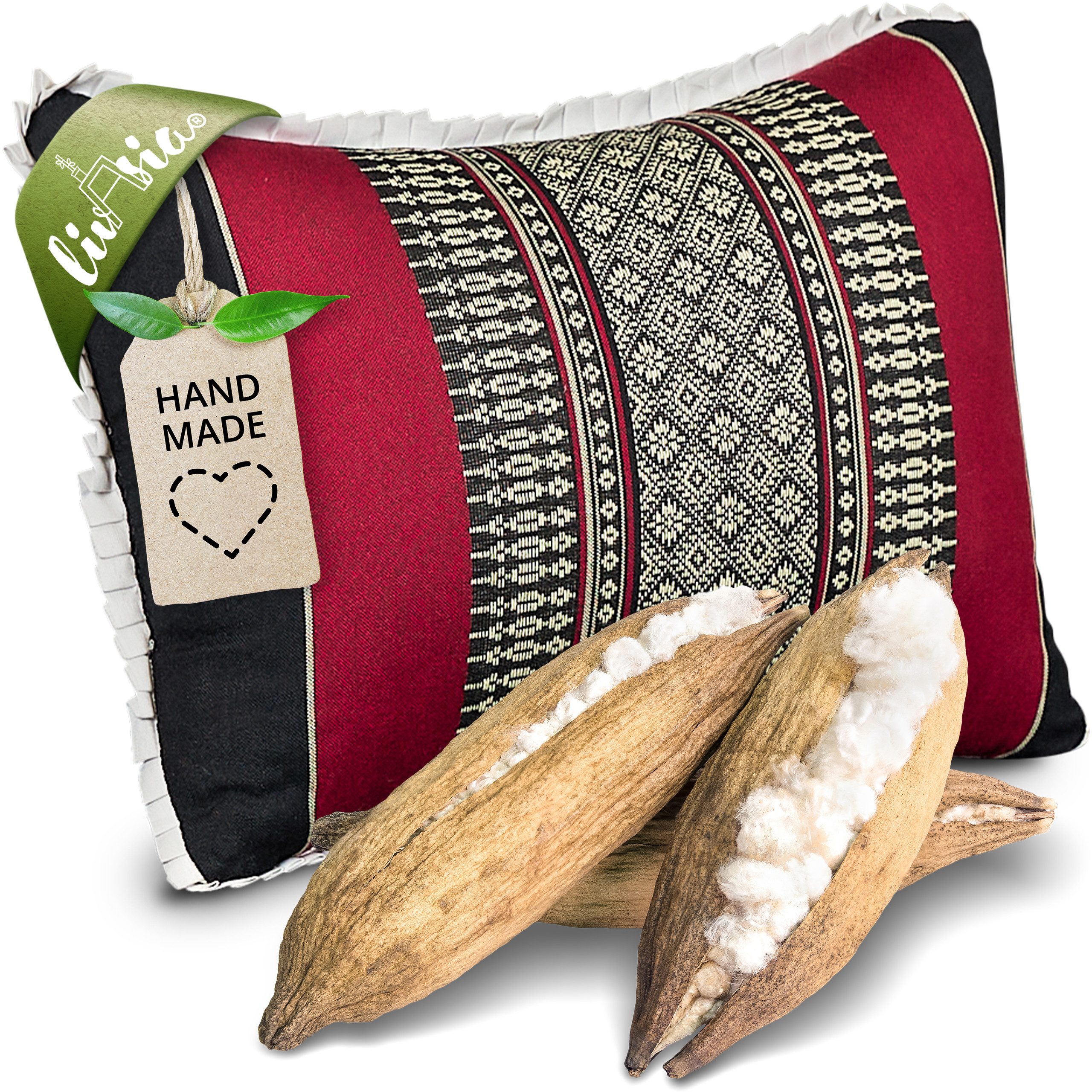 livasia Dekokissen Dekokissen, vegan und handgefertigt, 22x33x13cm, Kapok