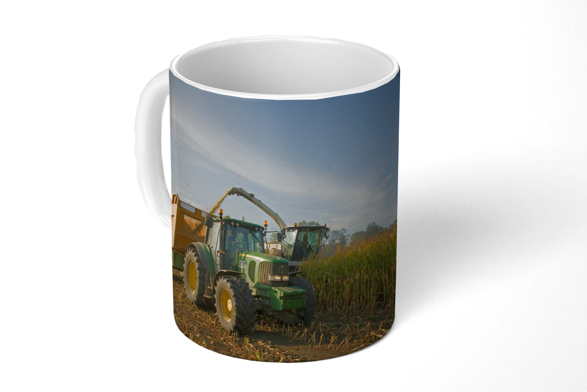 MuchoWow Tasse Traktor - Anhänger - Mais - Grün - Landleben, 1-tlg., Keramik, Kaffeetassen, Teetasse, Becher, Kaffeebecher, Geschenk