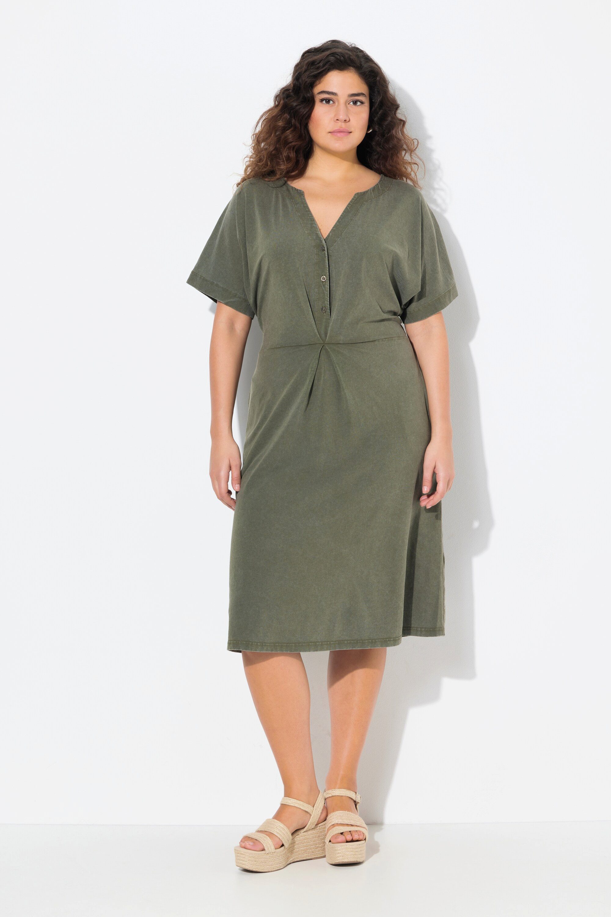 Ulla Popken Jerseykleid Jerseykleid A-Linie Tunika-Ausschnitt Halbarm günstig online kaufen