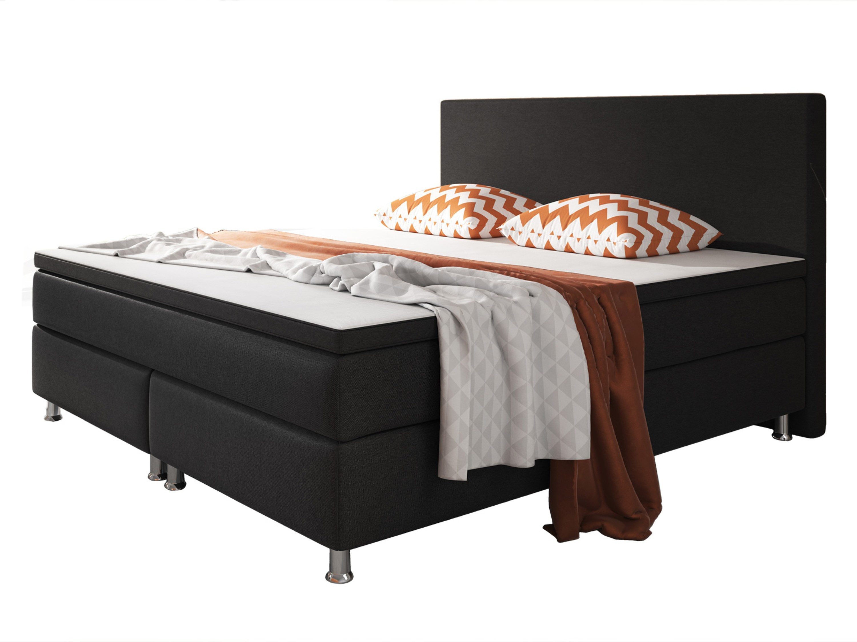 inter Boxspringbett Berlin Webstoff (180x200 cm, Boxspringbett-Set,7-Zonen-Taschenfederkernmatratze und Topper), Hohes Kopfteil, Inklusive Topper für optimalen Liegekomfort