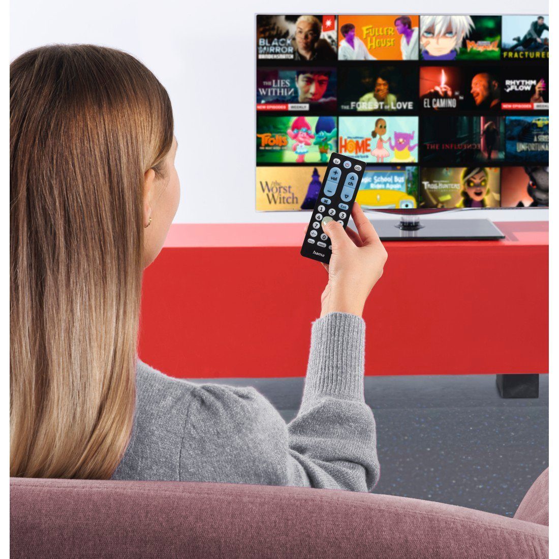 TV, Receiver, Hama leuchtende Reichweite) Universal-Fernbedienung Infarot für schwarz programmierbare DVD-Player, große Fernbedienung Universal (2-in-1, Tasten, 10m Senioren, für