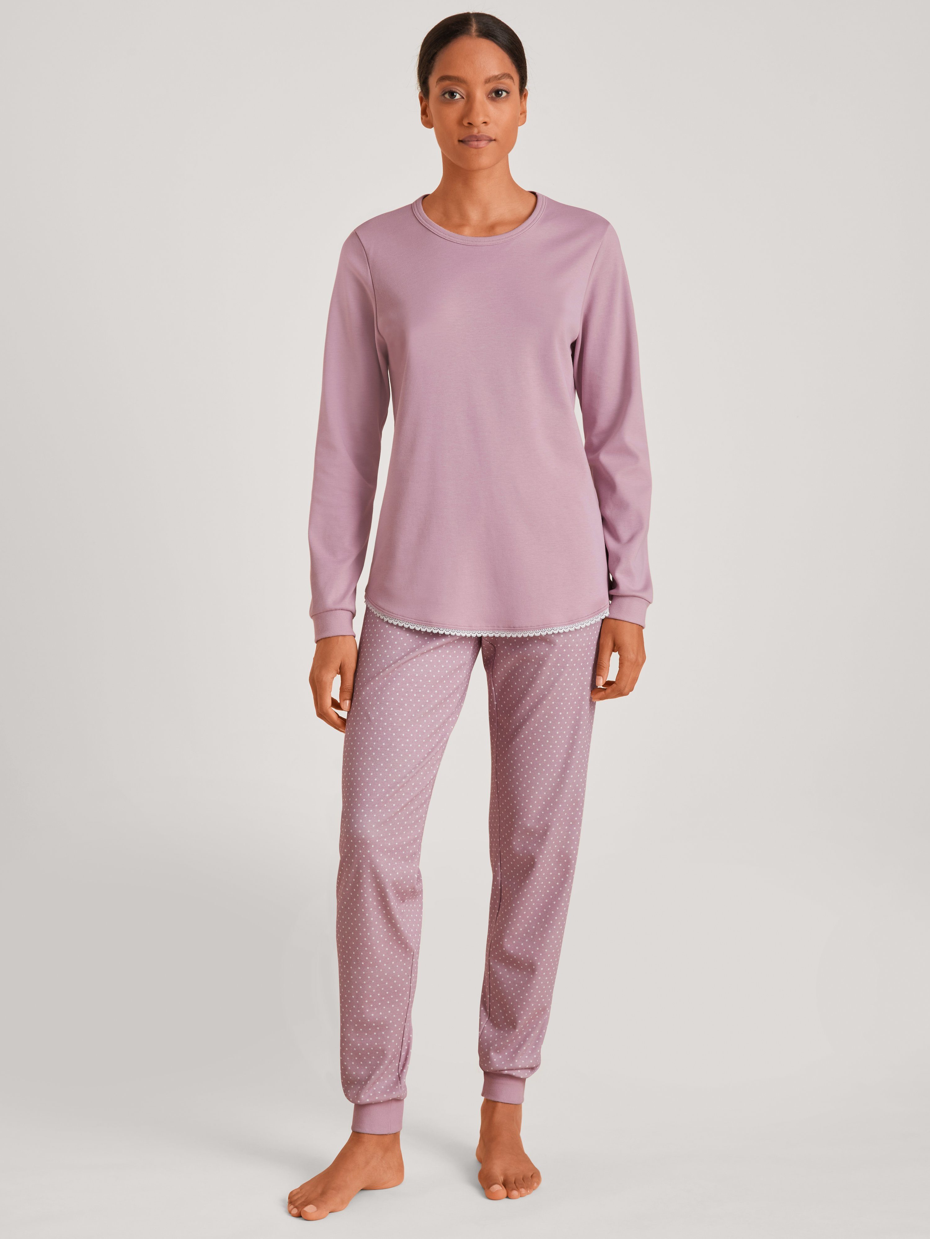 CALIDA Pyjama Calida Damen Bündchenpyjama 42353 mauve shadow (1 Stück, 1 tlg., 1 Stück)