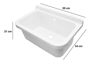 Tuganna Waschbecken WEIß 55, Spülbecken aus Kunststoff Waschtrog Becken mit Ablaufgarnitur 55x34x21