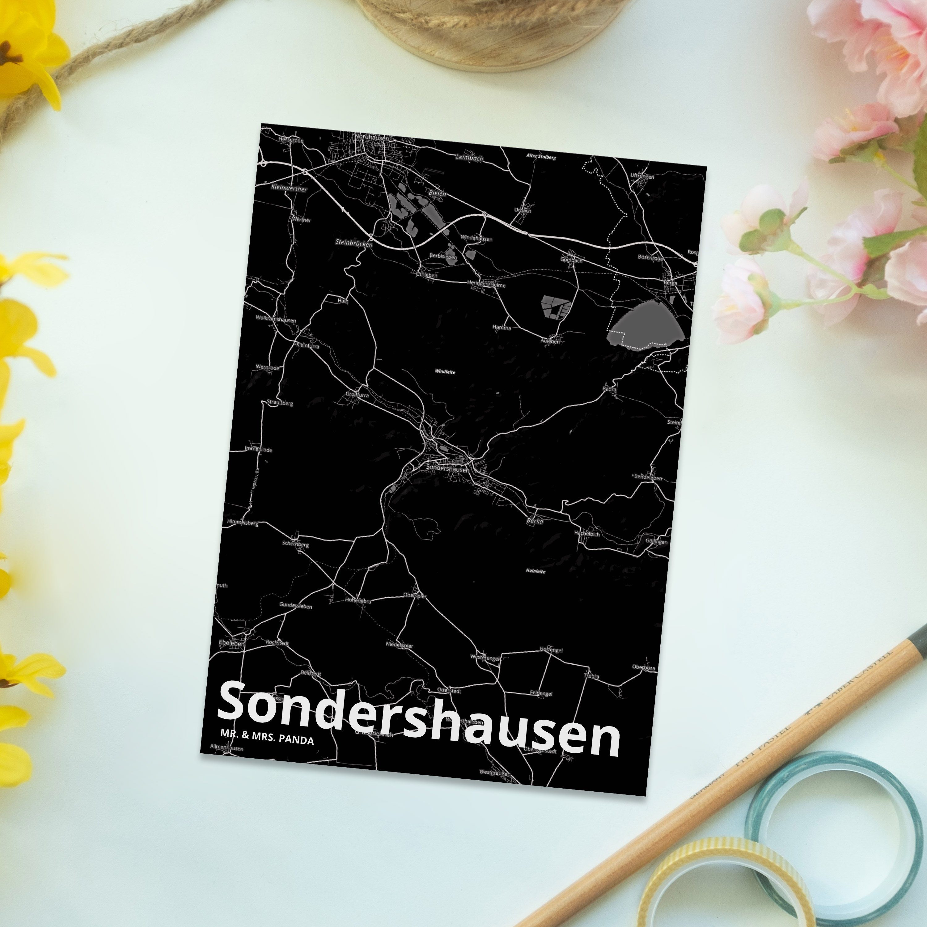 Mr. & Panda Geschenk, Stadt Dorf Einladungskarte, Städte, - Mrs. Karte Sondershausen L Postkarte
