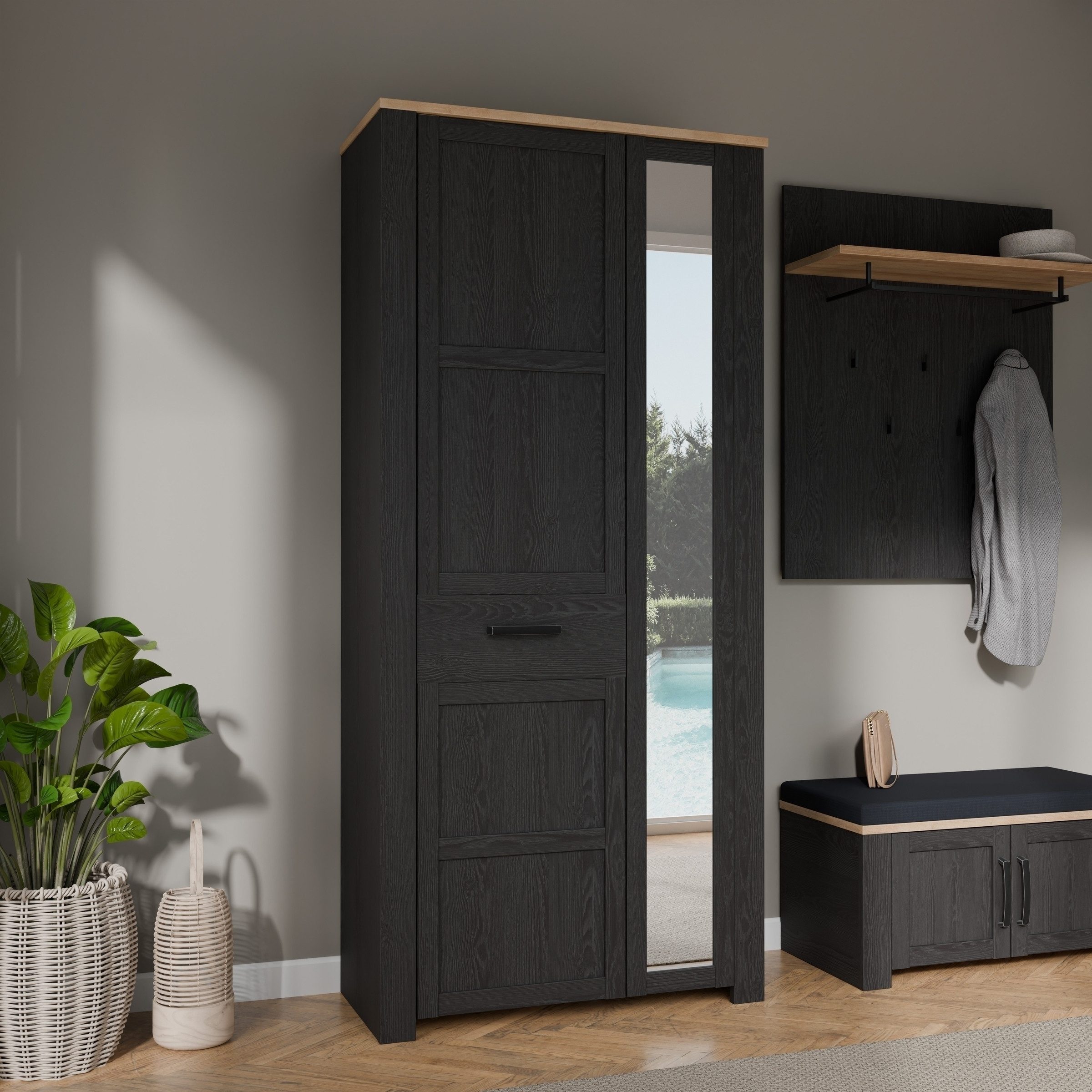 PREISBRECHER Garderobenschrank BOHOL in Eiche Dekor / Cabezone - 94,4x205,4x42cm (BxHxT)