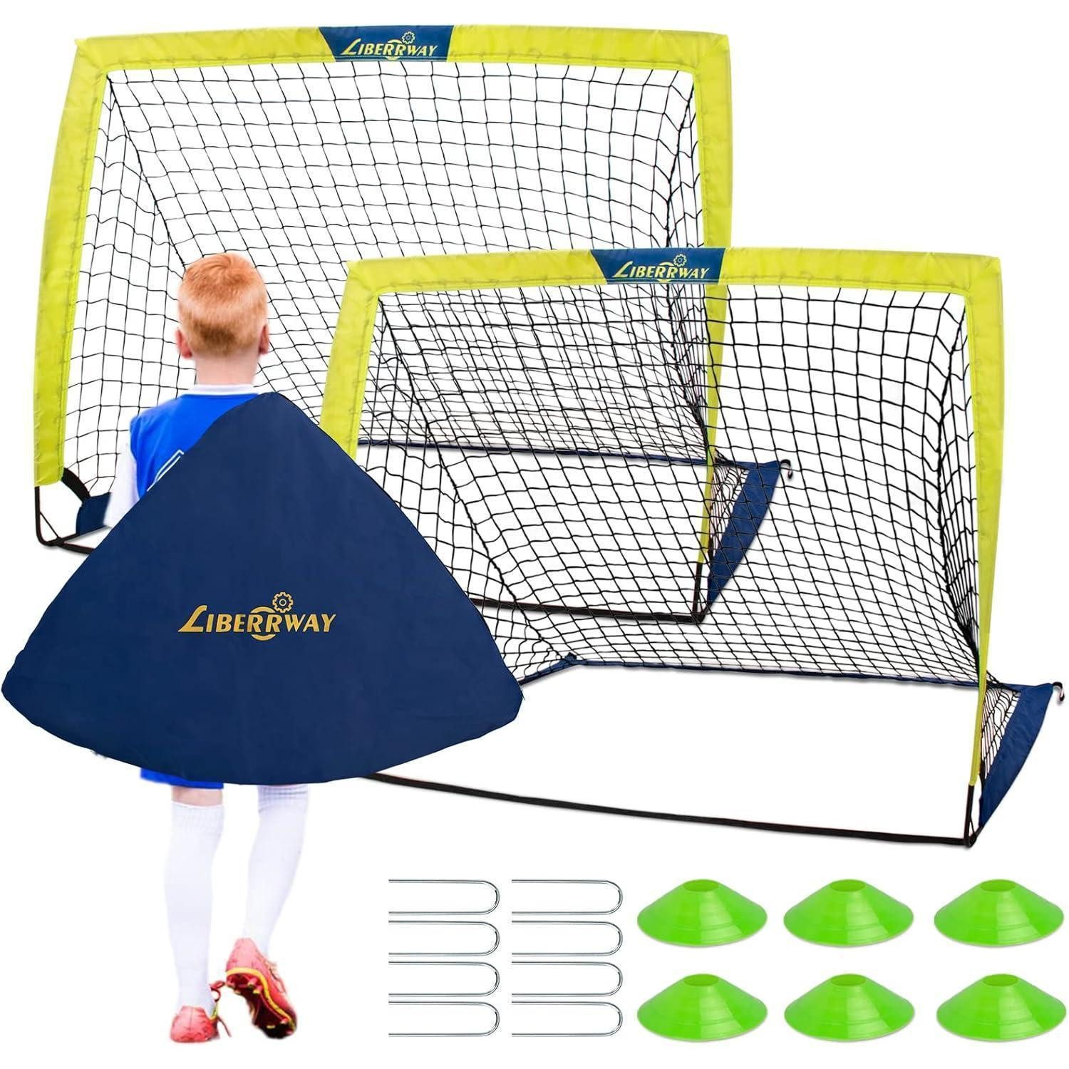 LuxusKollektion Fußballtor Fussballtore für Garten Kinder 2er Set mit Hütchen & Tasche
