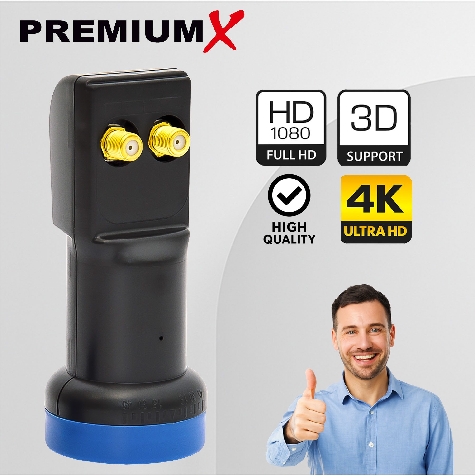 Thumbnail - PremiumX Twin LNB PXL-T LED Empfangskopf Sat 2 Teilnehmer Wetterschutz Monoblock-LNB