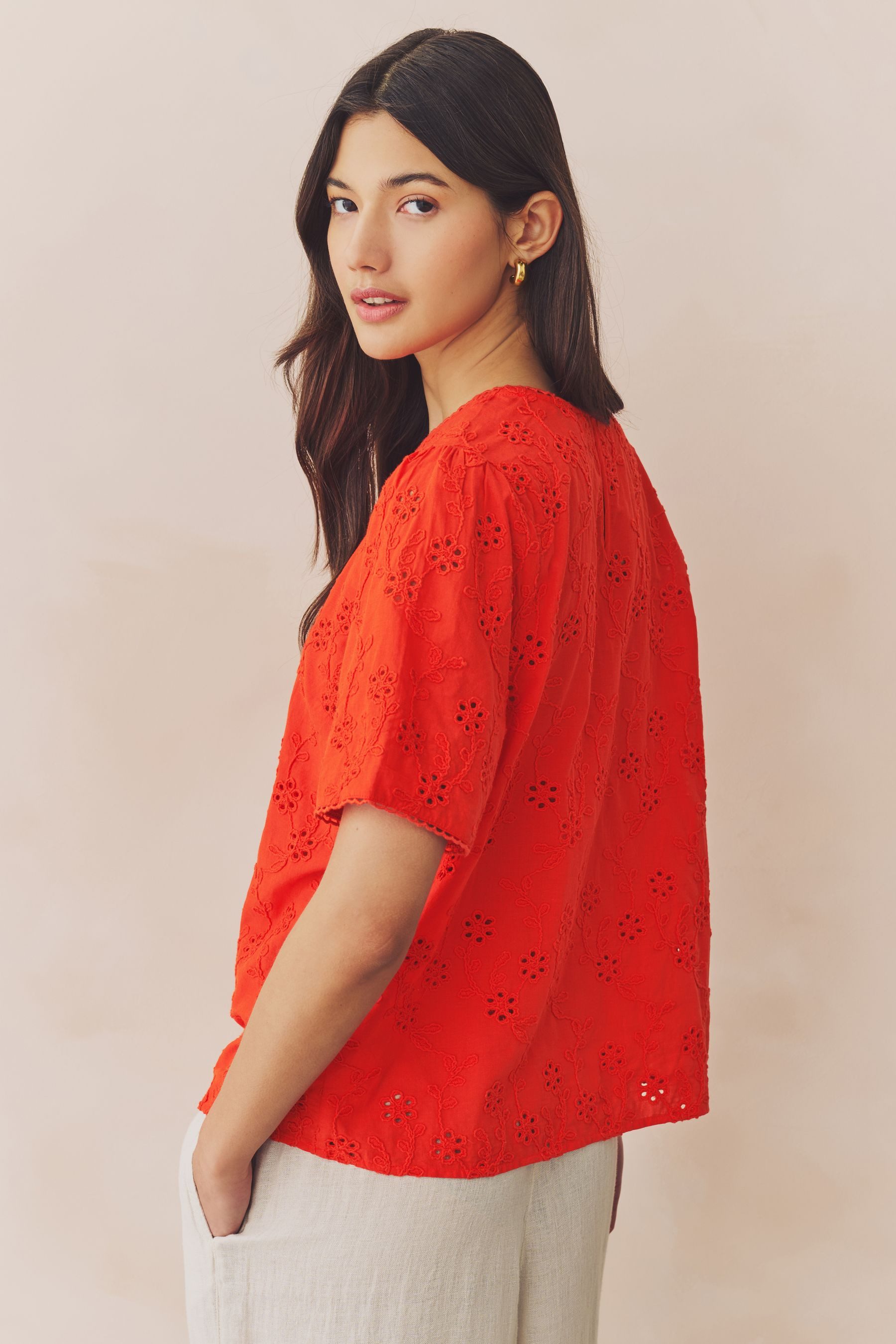 Next Blusenshirt Kurzarmbluse Blumenstickerei 100% Baumwolle (1-tlg) günstig online kaufen