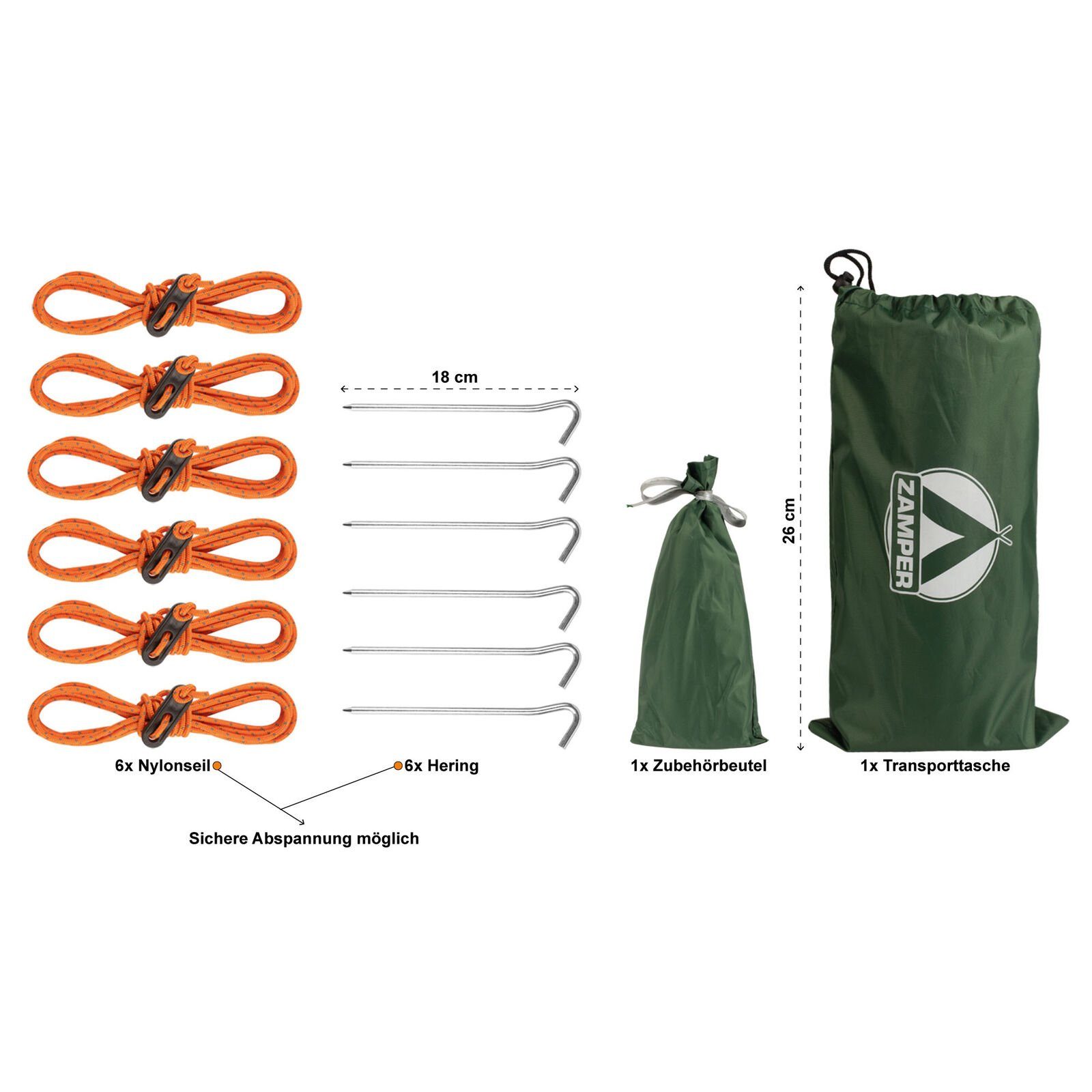 Zamper Tarp-Zelt Tarp Zeltplane 3x3m Wasserdicht – Camping Sonnensegel für Sonnenschutz, Personen: 2 (Zelt-Planen Set mit 6 Heringen und Abspannseilen), Wasserd – Bild 5 von 5
