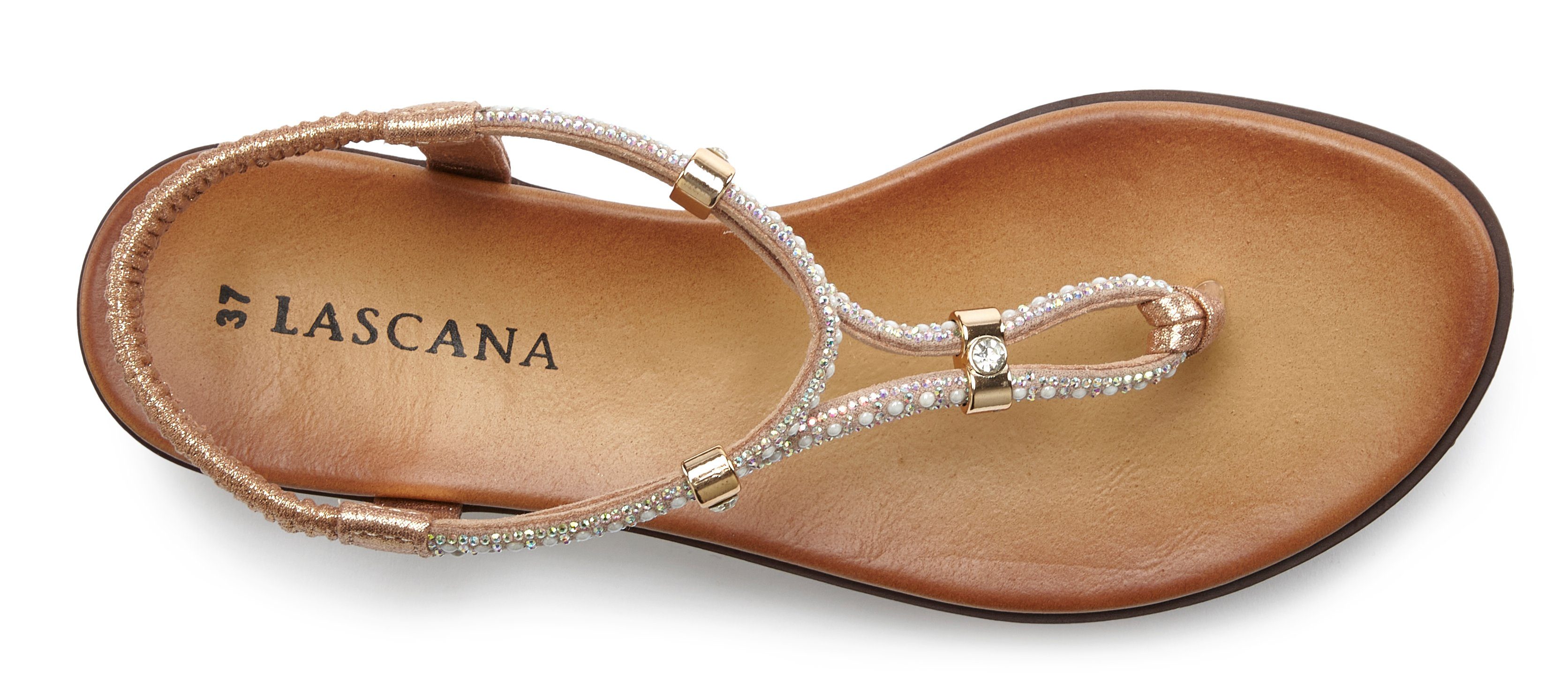 LASCANA Sandale, Sommerschuh, offener Schuh, Zehentrenner mit eleganten Schmucksteinchen VEGAN