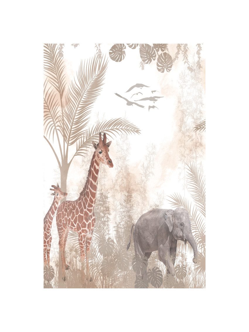 Lüttenhütt Bild mit Rahmen oder Poster, Tiere im Dschungel, Baum, Bilder von Afrika, Elefant, Elefanten Bilder, Elephant, Fantasy, Giraffe, Tiere (1 St), HD Premium Druck