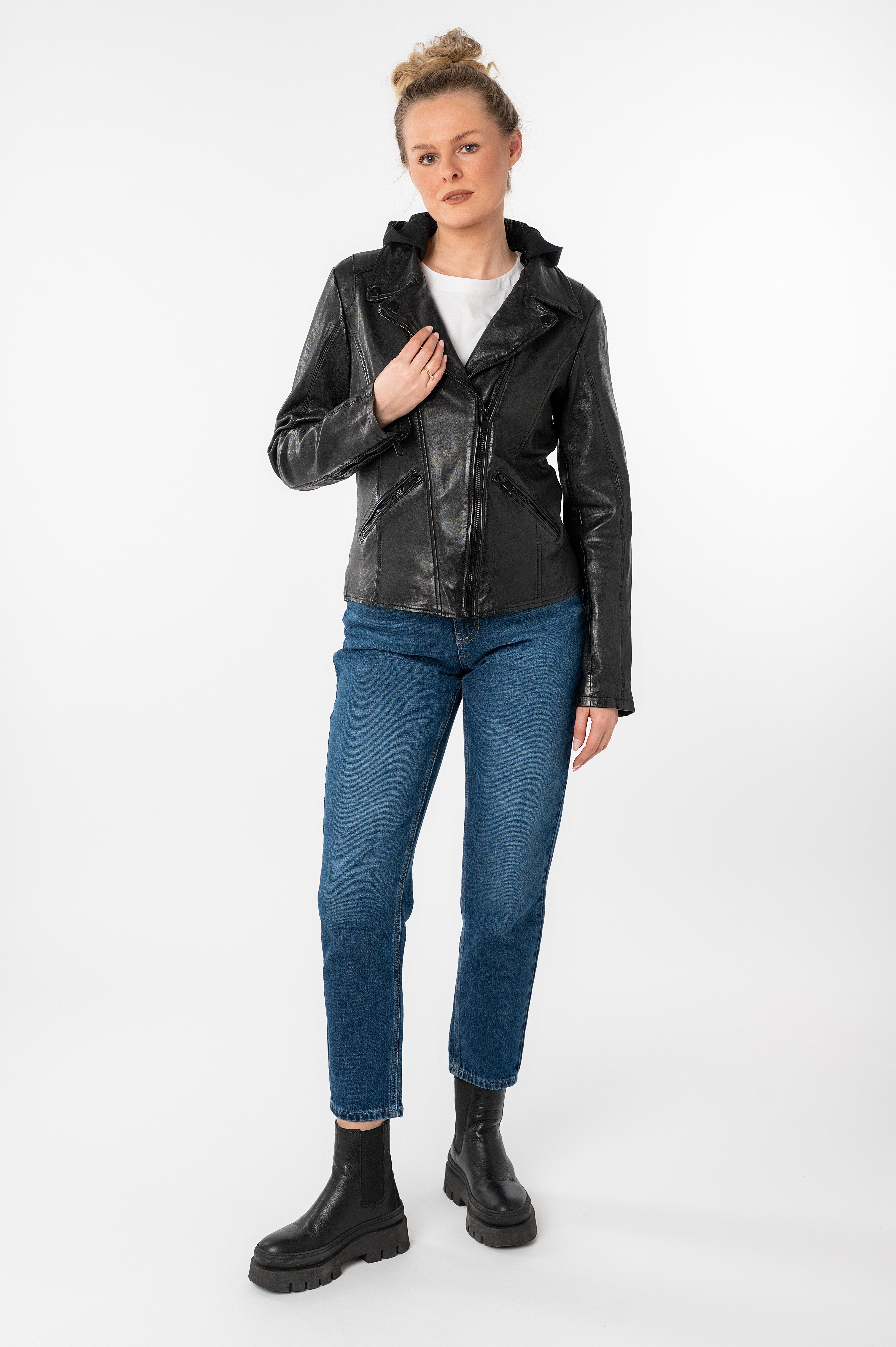 Mauritius Lederjacke MWTary SF mit Jerseykapuze und Reverskragen, Slim Fit – Bild 5 von 5