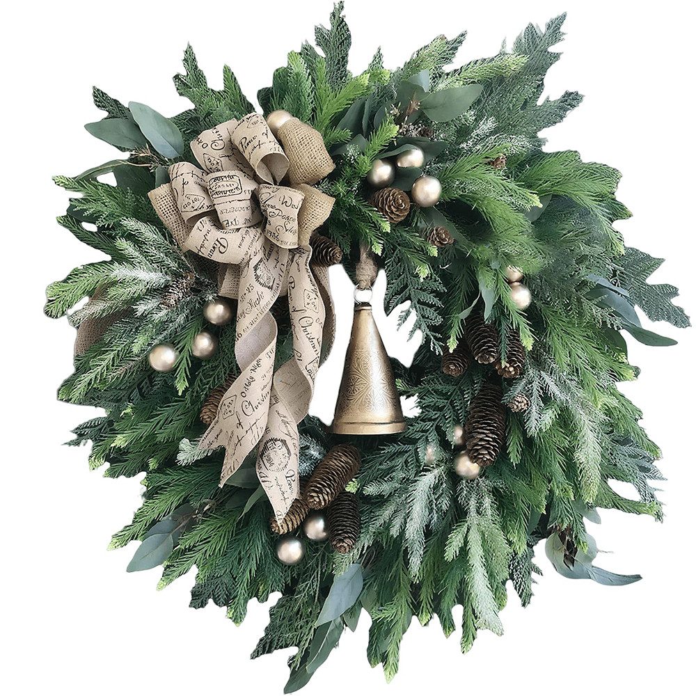 CLTYQ Dekokranz 45-60cm Weihnachtskranz,künstliche Haustürdekoration,mit Glocken, Wetterbeständig und wiederverwendbar Dekorativer Kranz