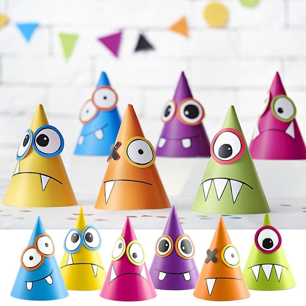 partydeco Konfetti 6 DIY Monsterparty Partyhüte mit - Augen