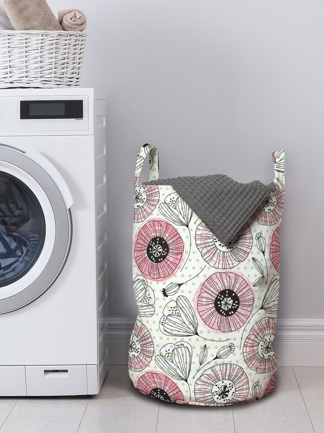 Abakuhaus Wäschesäckchen Wäschekorb mit Kordelzugverschluss Waschsalons, Kreis-Muster für Griffen Garten-Kunst-Gekritzel