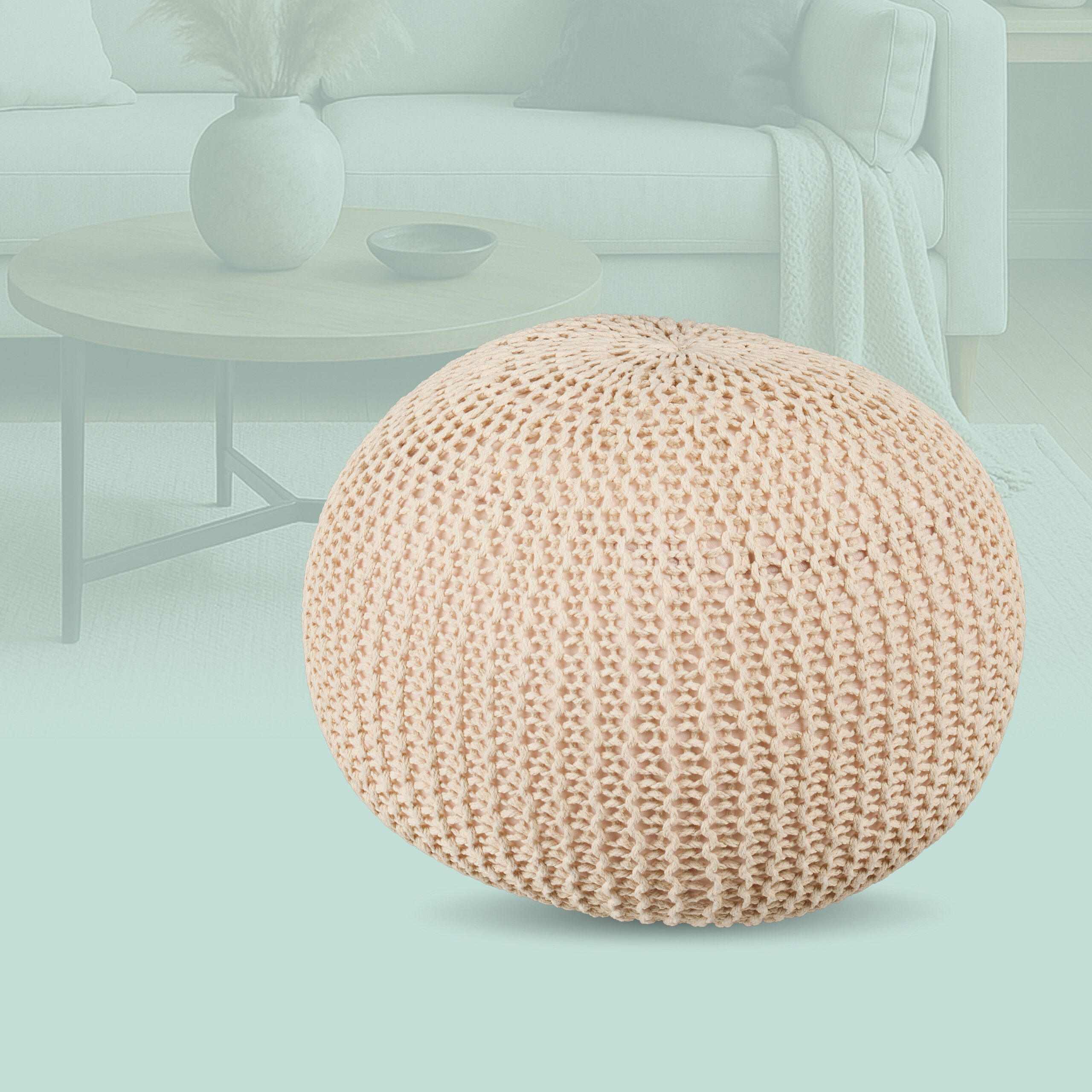 relaxdays Pouf Gestrickter Pouf, Beige günstig online kaufen