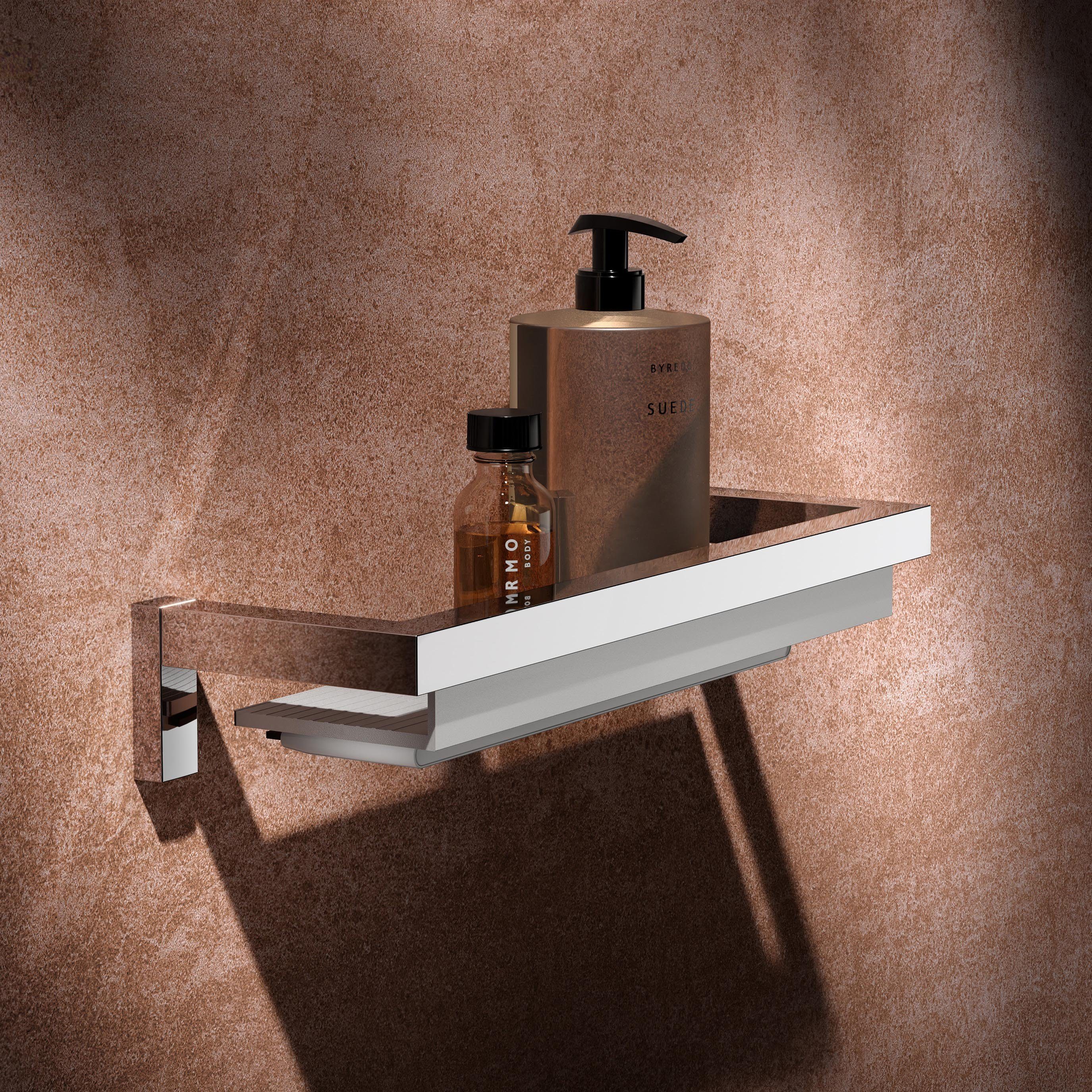 Keuco Duschablage Edition 90 Square, Metall verchromt und Aluminium silber, Glas-Abzieher, 11x40x6cm