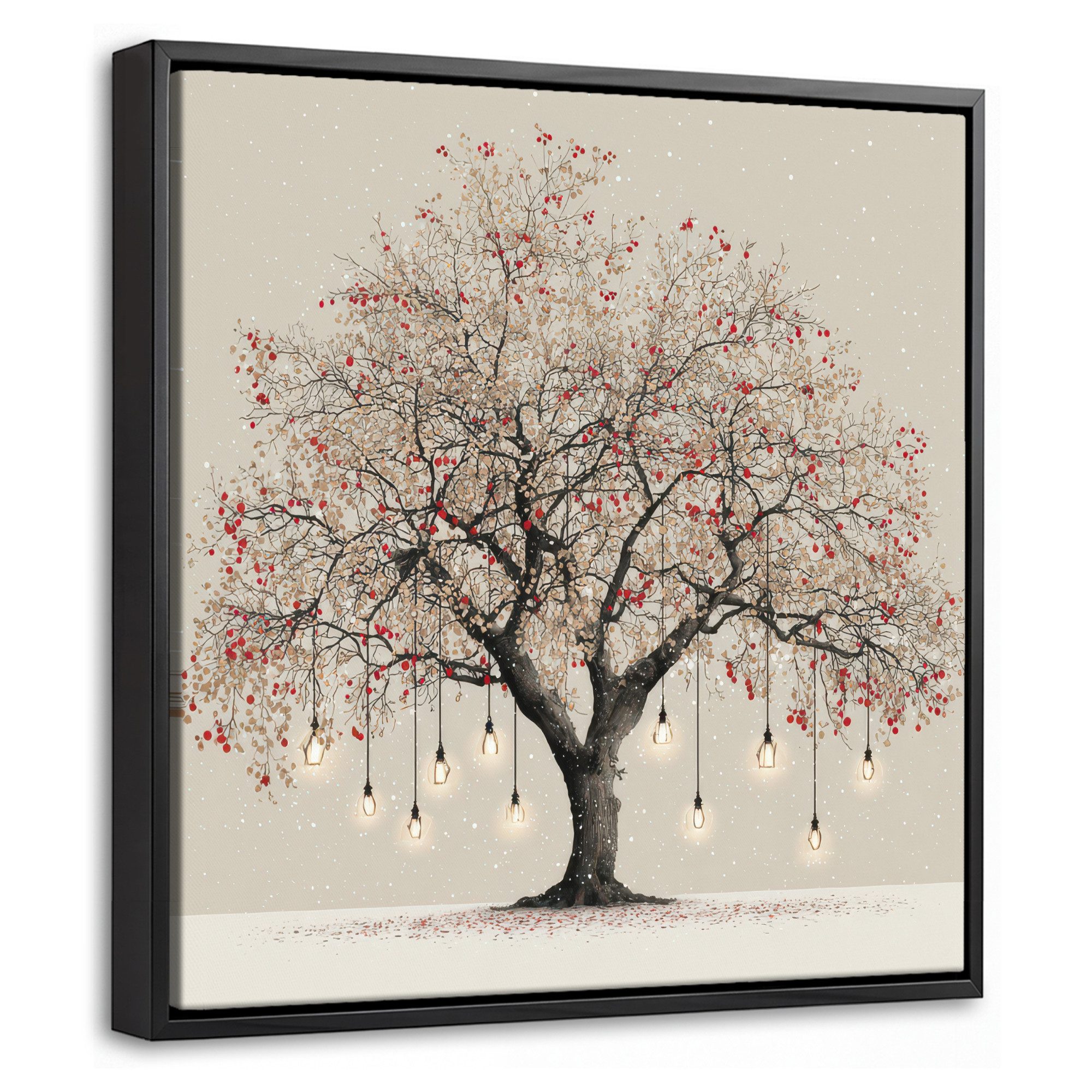 OneMillionCanvasses® Leinwandbild mit Rahmen - Lichterbaum - Winter - Weihnachten - Mehrfarbig, Fotodruck (1 St), Leinwand Bilder Klein, Wand Dekoration Aesthetic 20x20cm