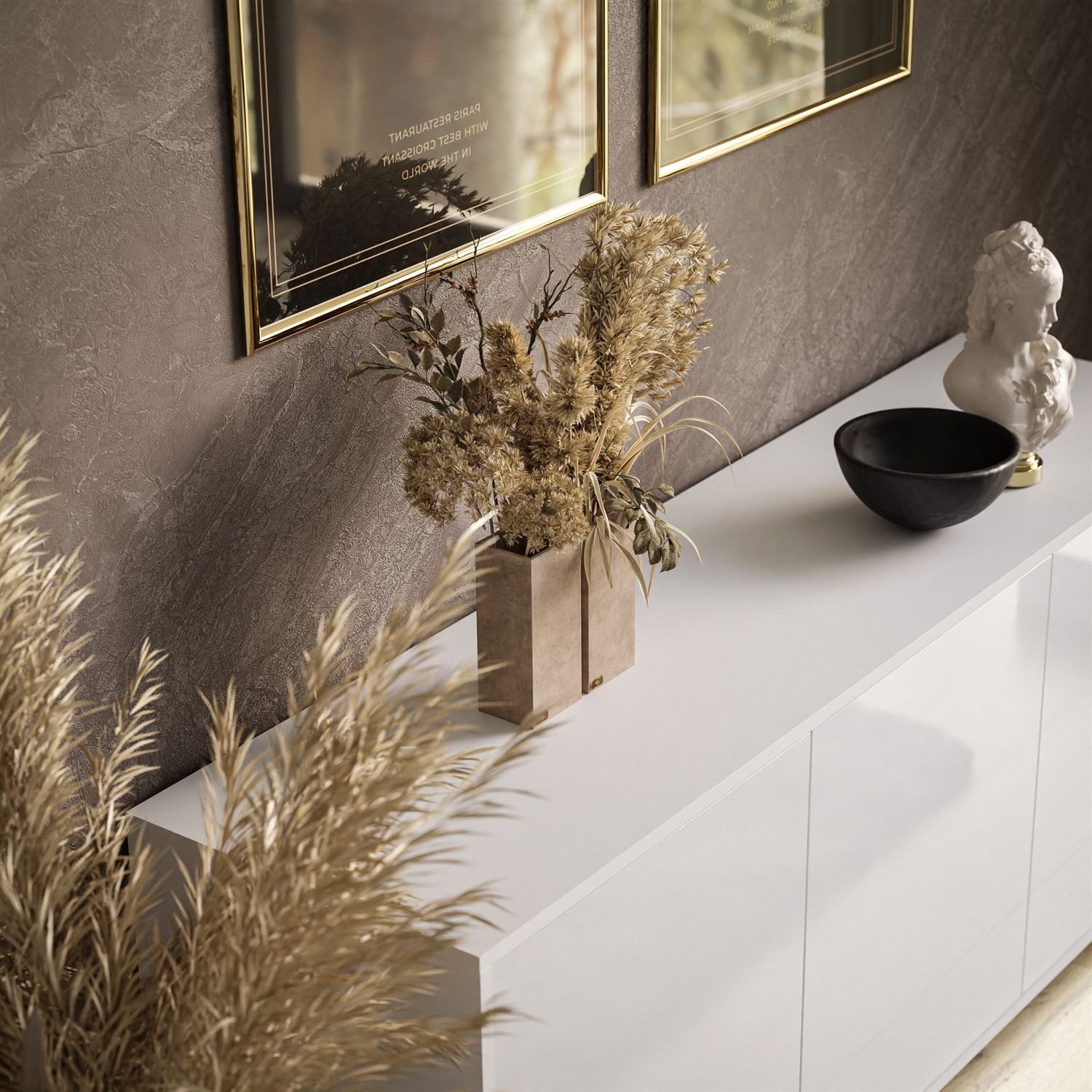 ALLHOUSE24 Kommode MANDY Dreitürige Kommode in Hochglanz Sideboard Kaschmir Weiß (1x Kommode), Breite: 154 cm